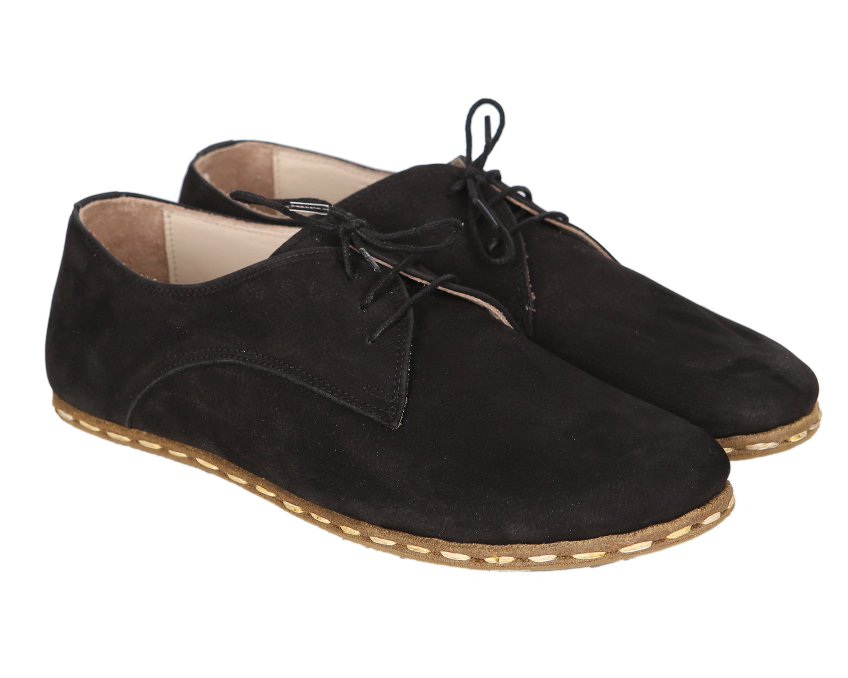 Black Oxford Wide Barefoot Nubuck Leather Handmade Sport Shoes