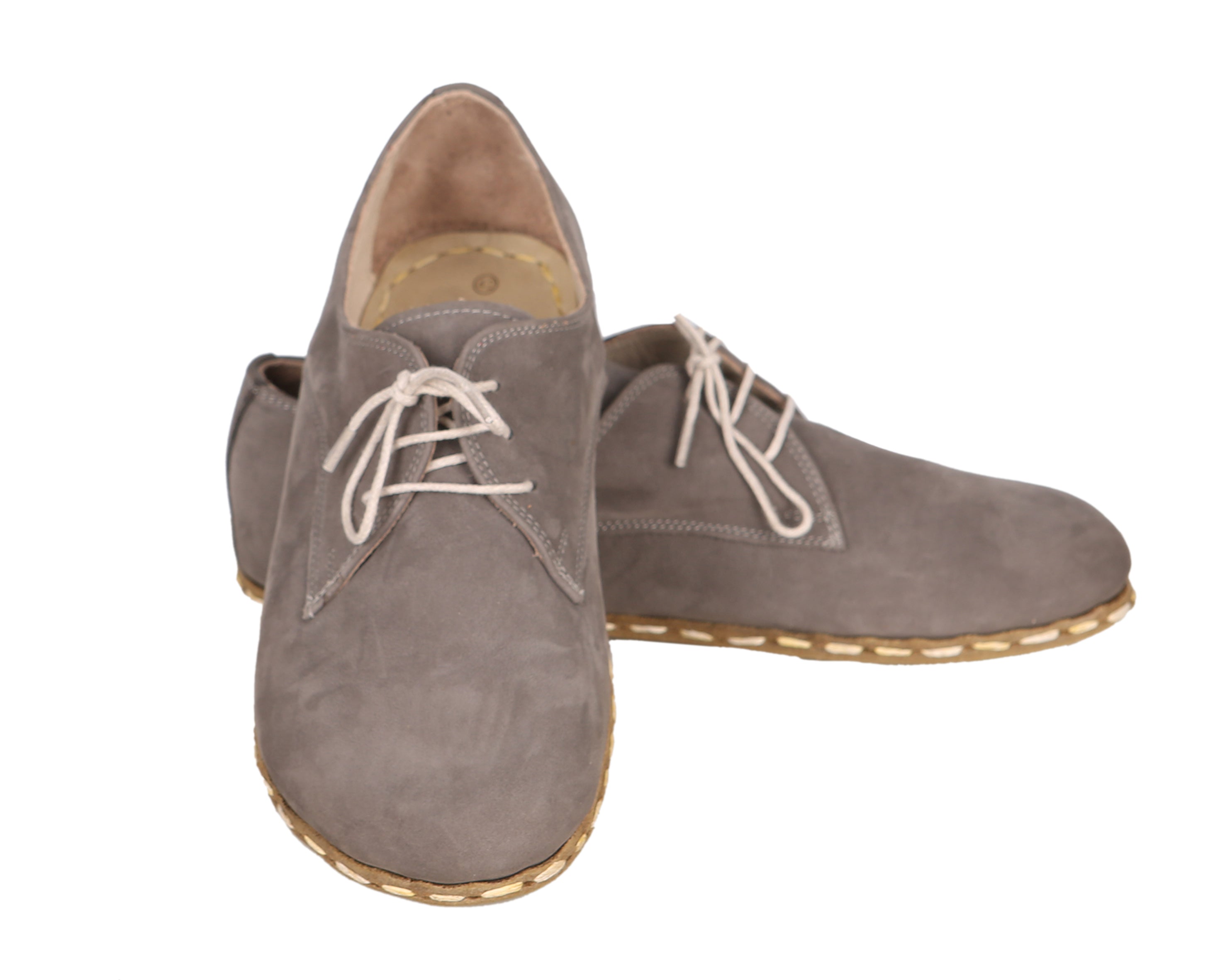 Gray Oxford Wide Barefoot Nubuck Leather Handmade Sport Shoes 
