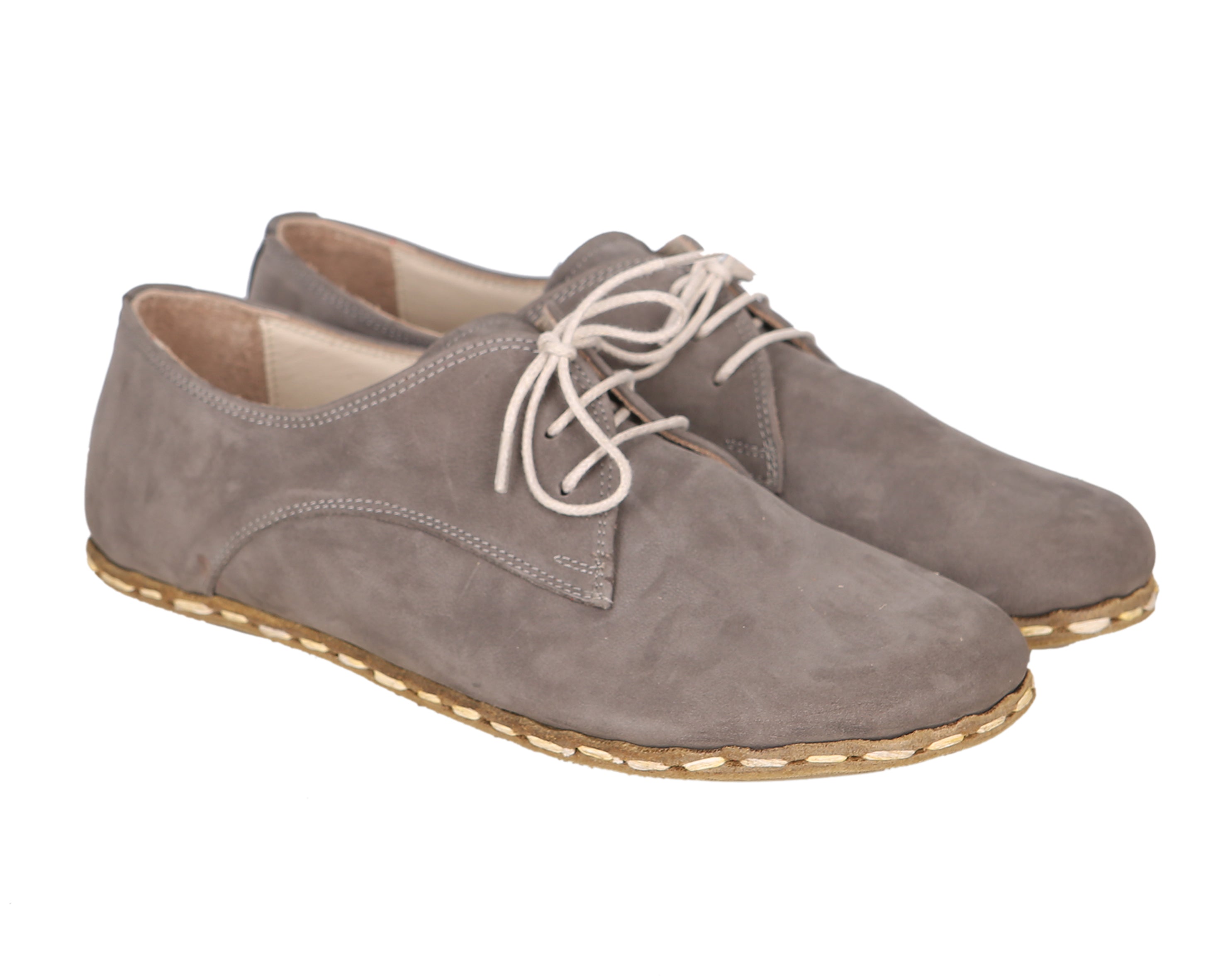 Gray Oxford Wide Barefoot Nubuck Leather Handmade Sport Shoes 