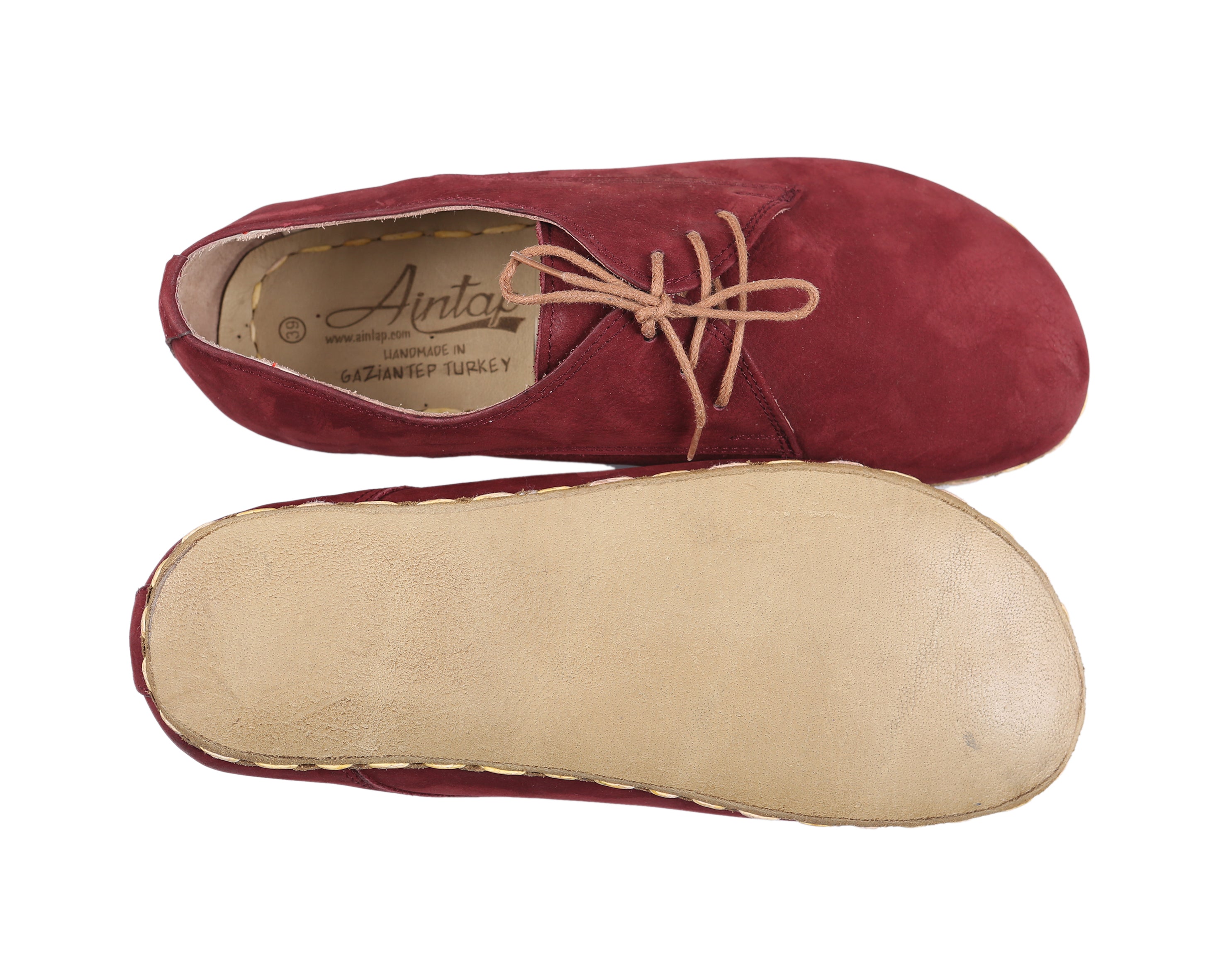 Red Oxford Wide Barefoot Nubuck Leather Handmade Sport Shoes 