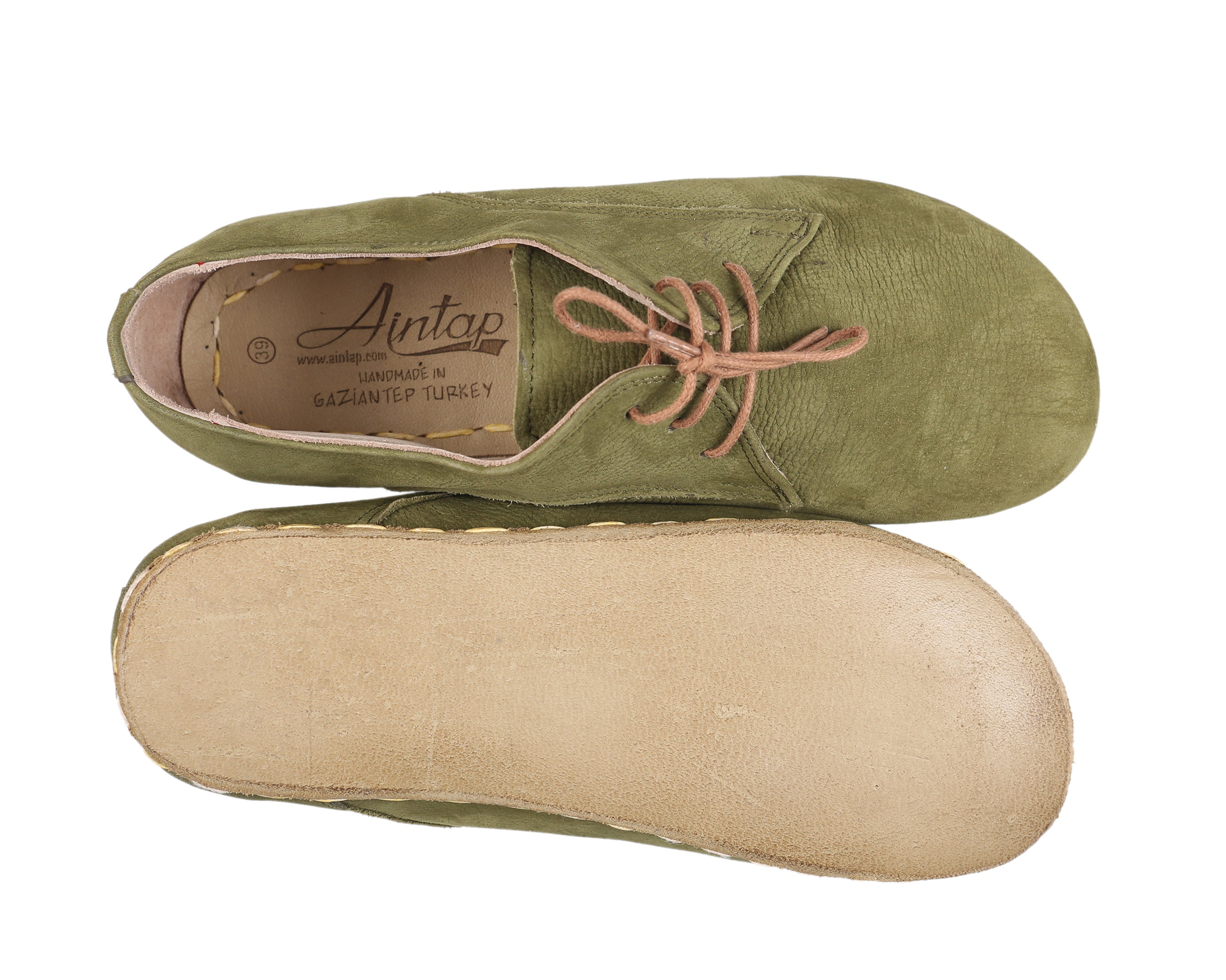 Green Oxford Wide Barefoot Nubuck Leather Handmade Sport Shoes 