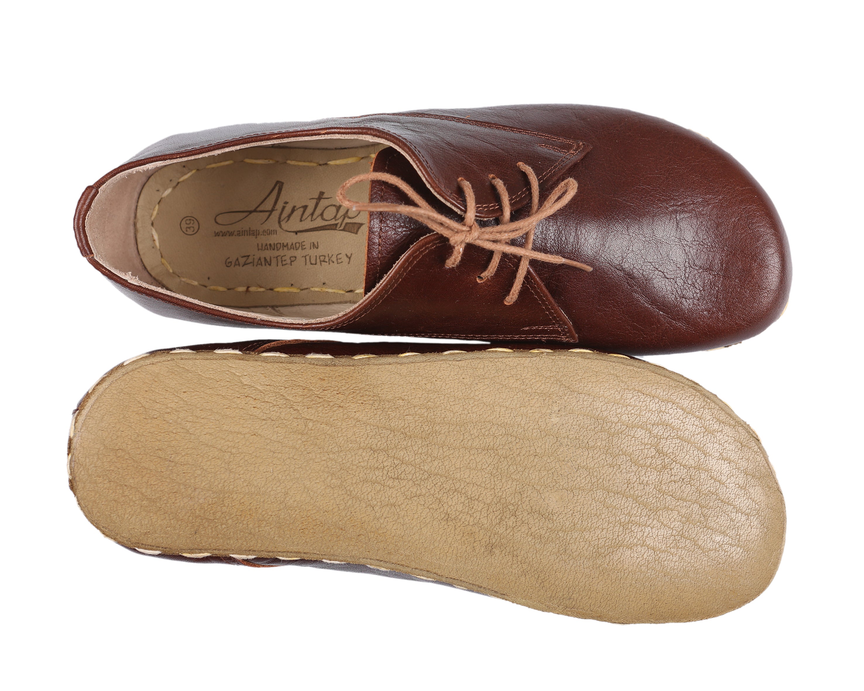 Dark Brown Oxford Wide Barefoot Smooth Leather Handmade Sport Shoes 