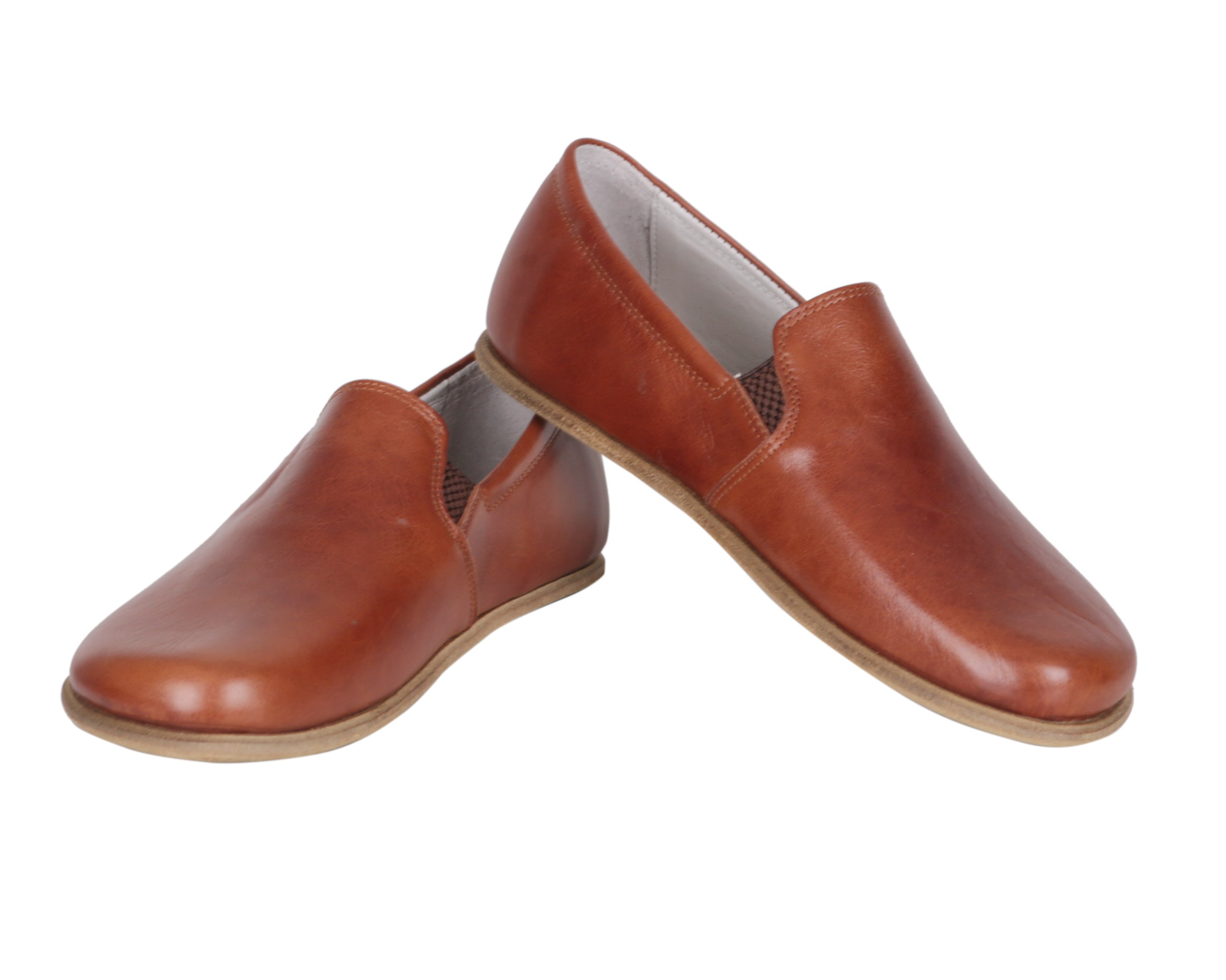 Brown Slip-On Wide Barefoot Smooth Leather Handmade Classic Shoes 