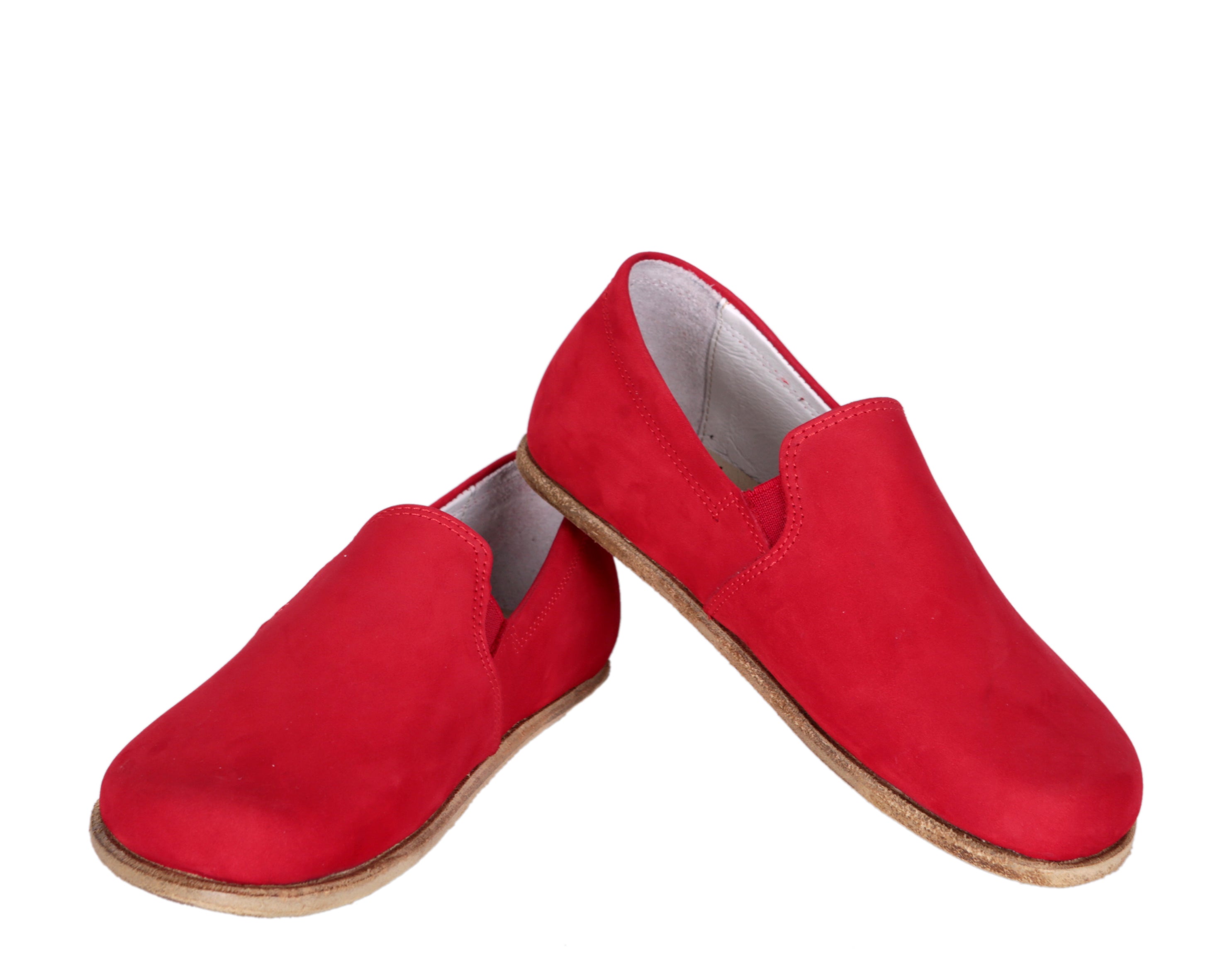 Red Slip-On Wide Barefoot Nubuck Leather Handmade Classic Shoes 