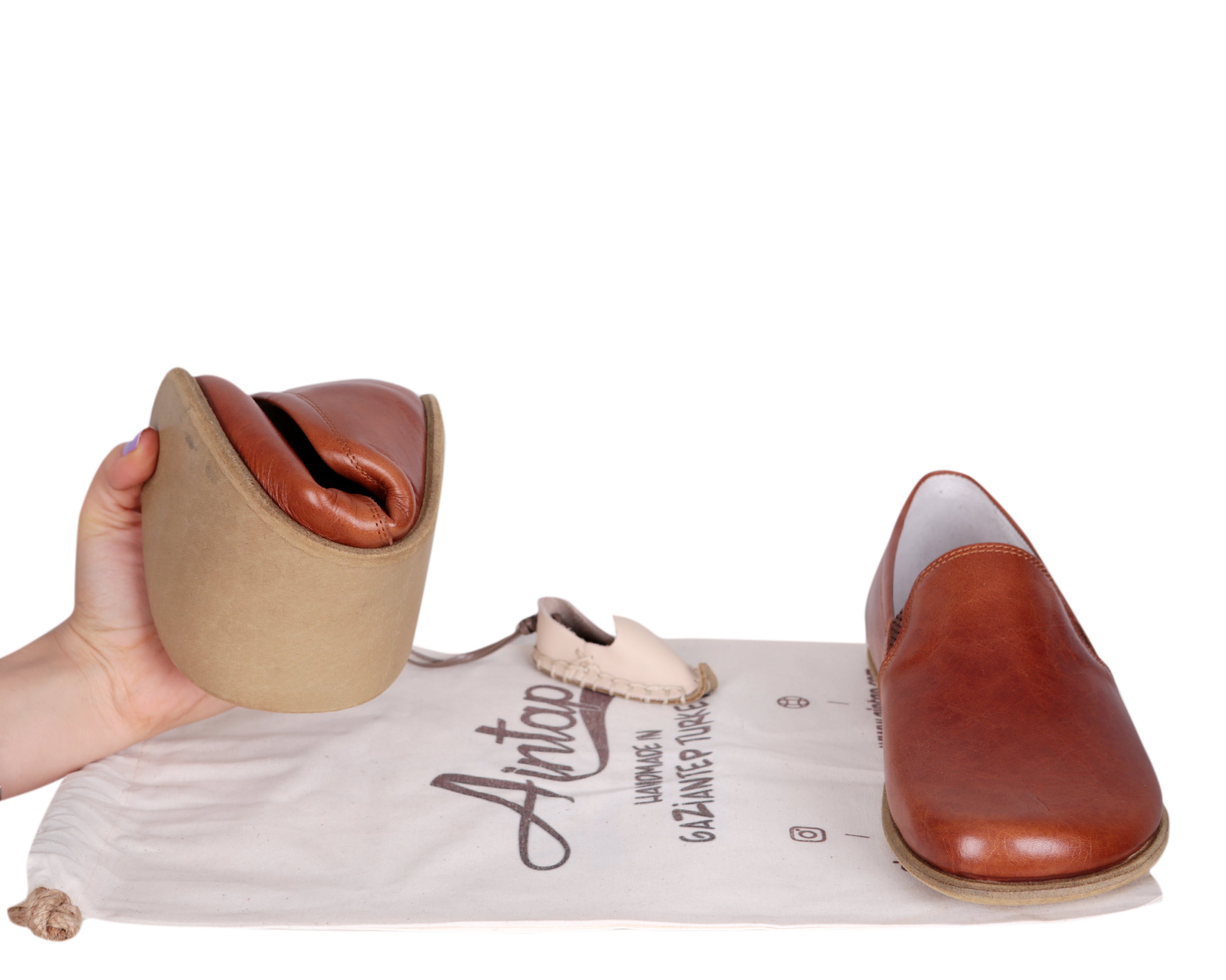 Brown Slip-On Wide Barefoot Smooth Leather Handmade Classic Shoes 