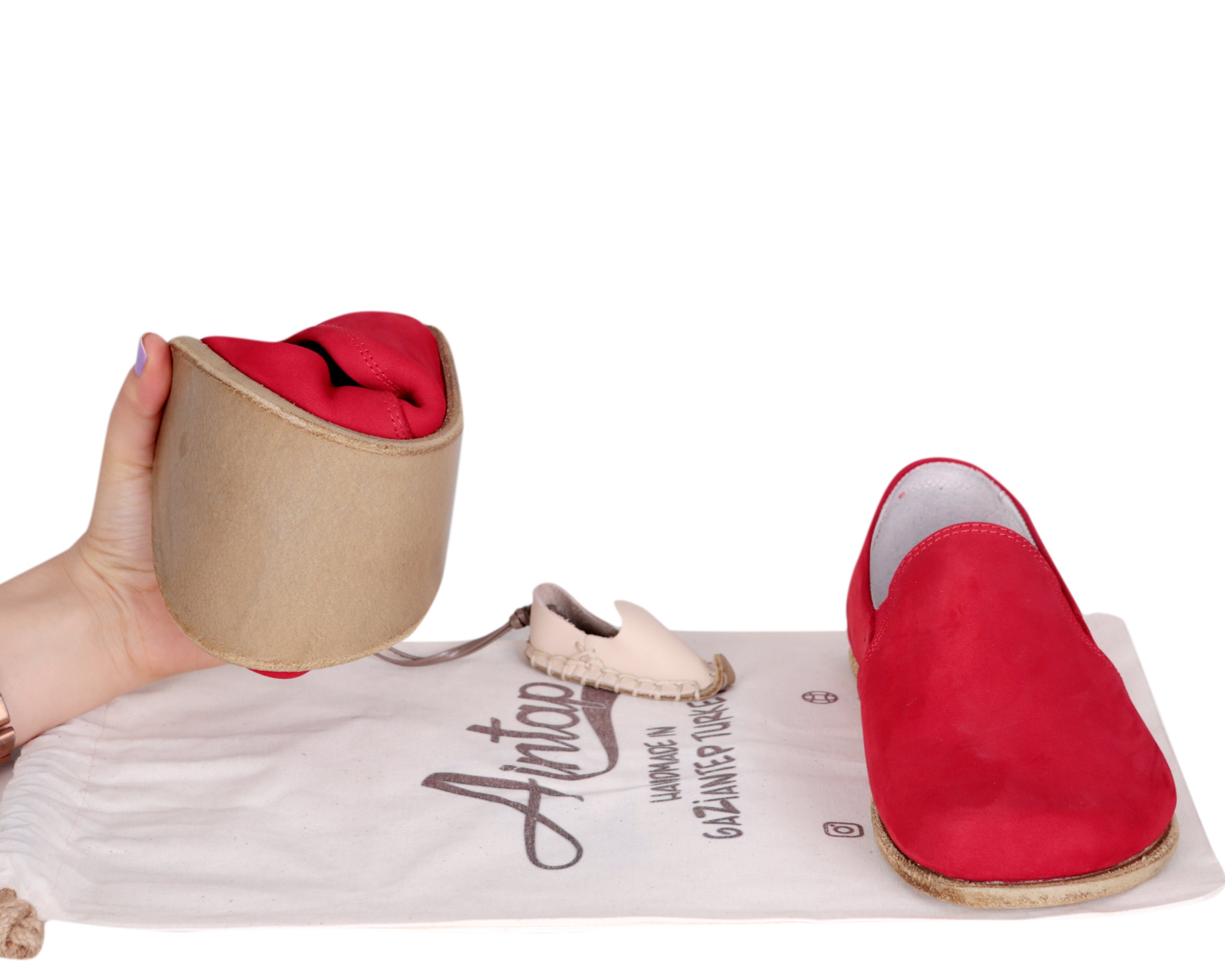Red Slip-On Wide Barefoot Nubuck Leather Handmade Classic Shoes 