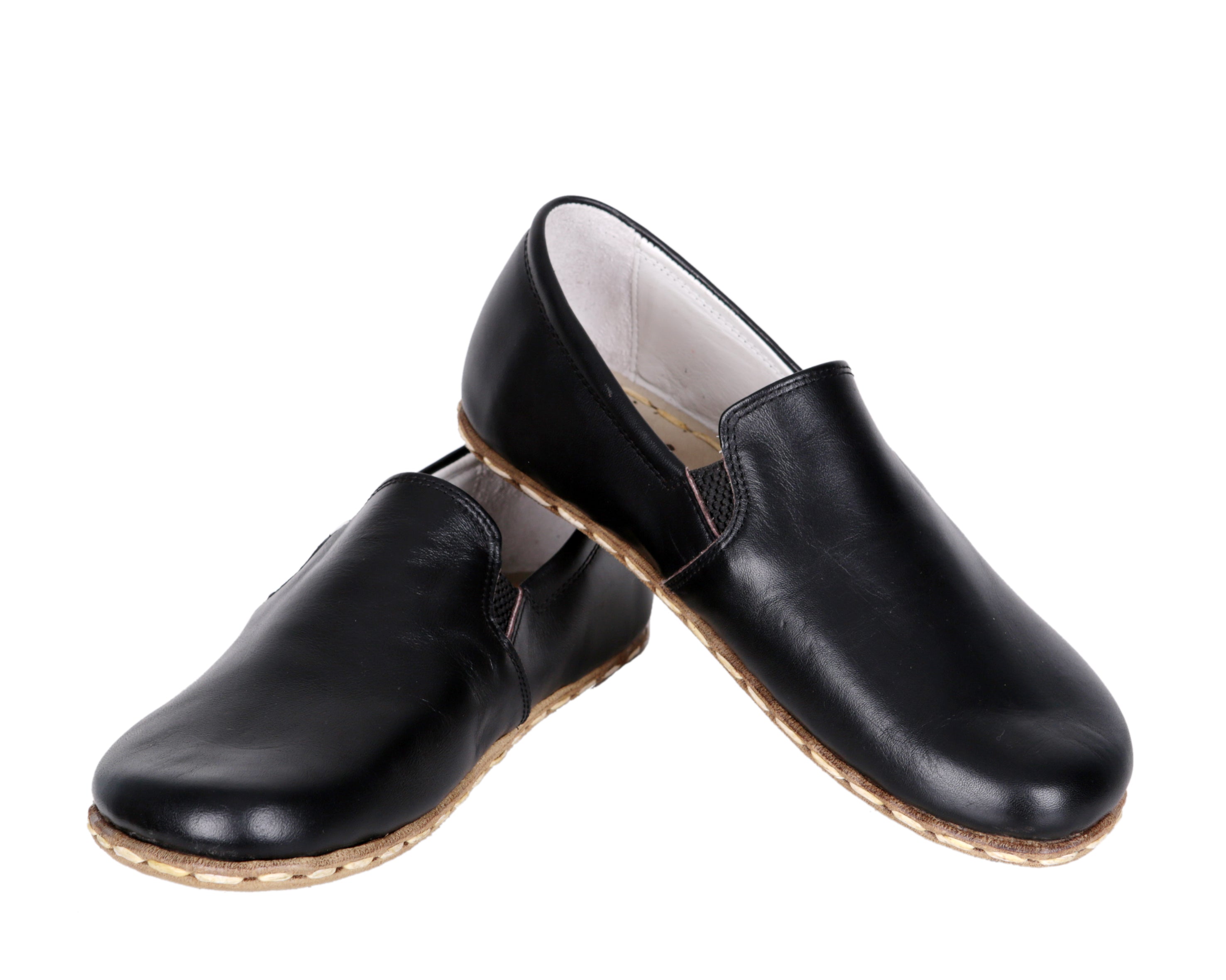 Black Slip-On Wide Barefoot Smooth Leather Handmade Sport Shoes