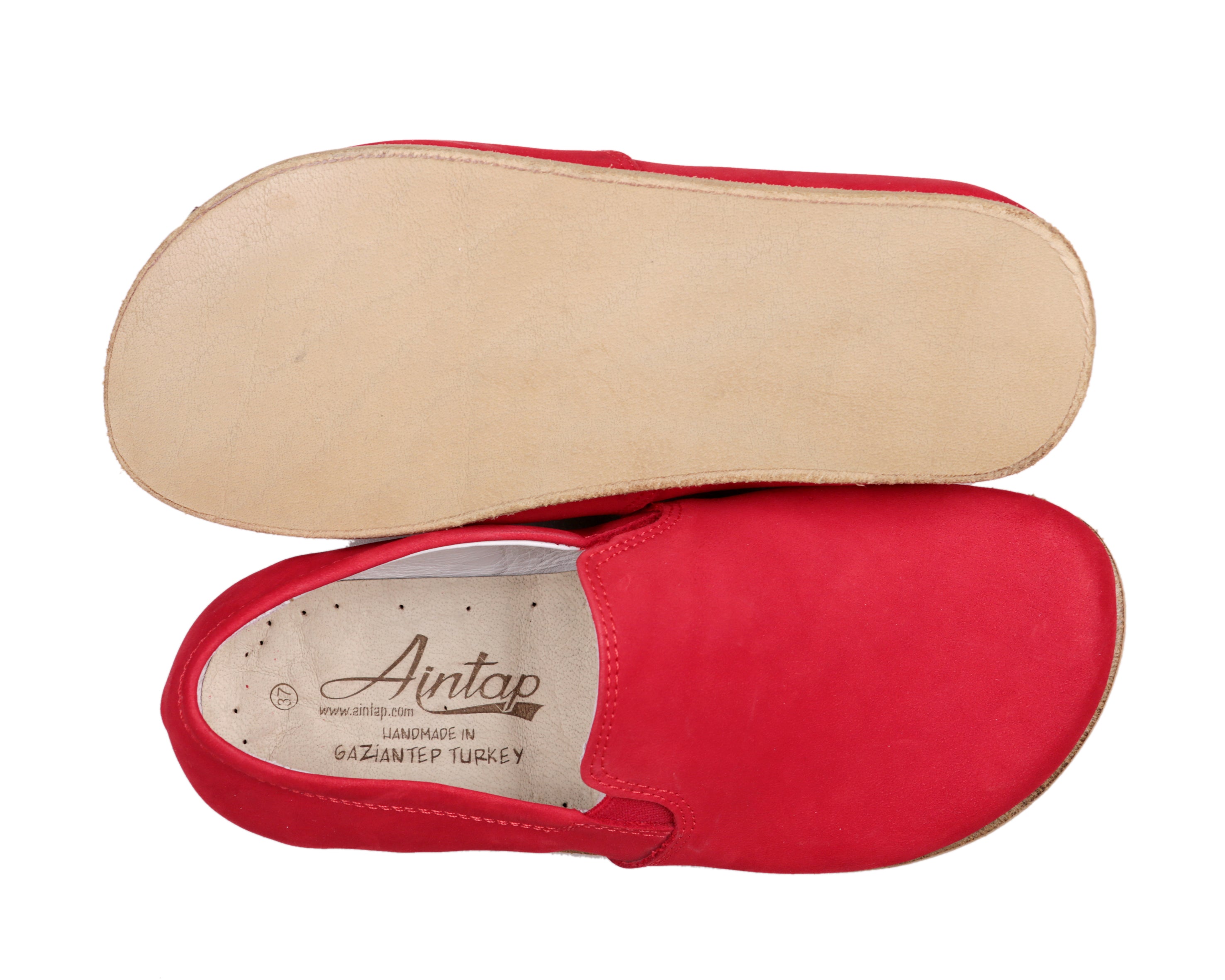 Red Slip-On Wide Barefoot Nubuck Leather Handmade Classic Shoes