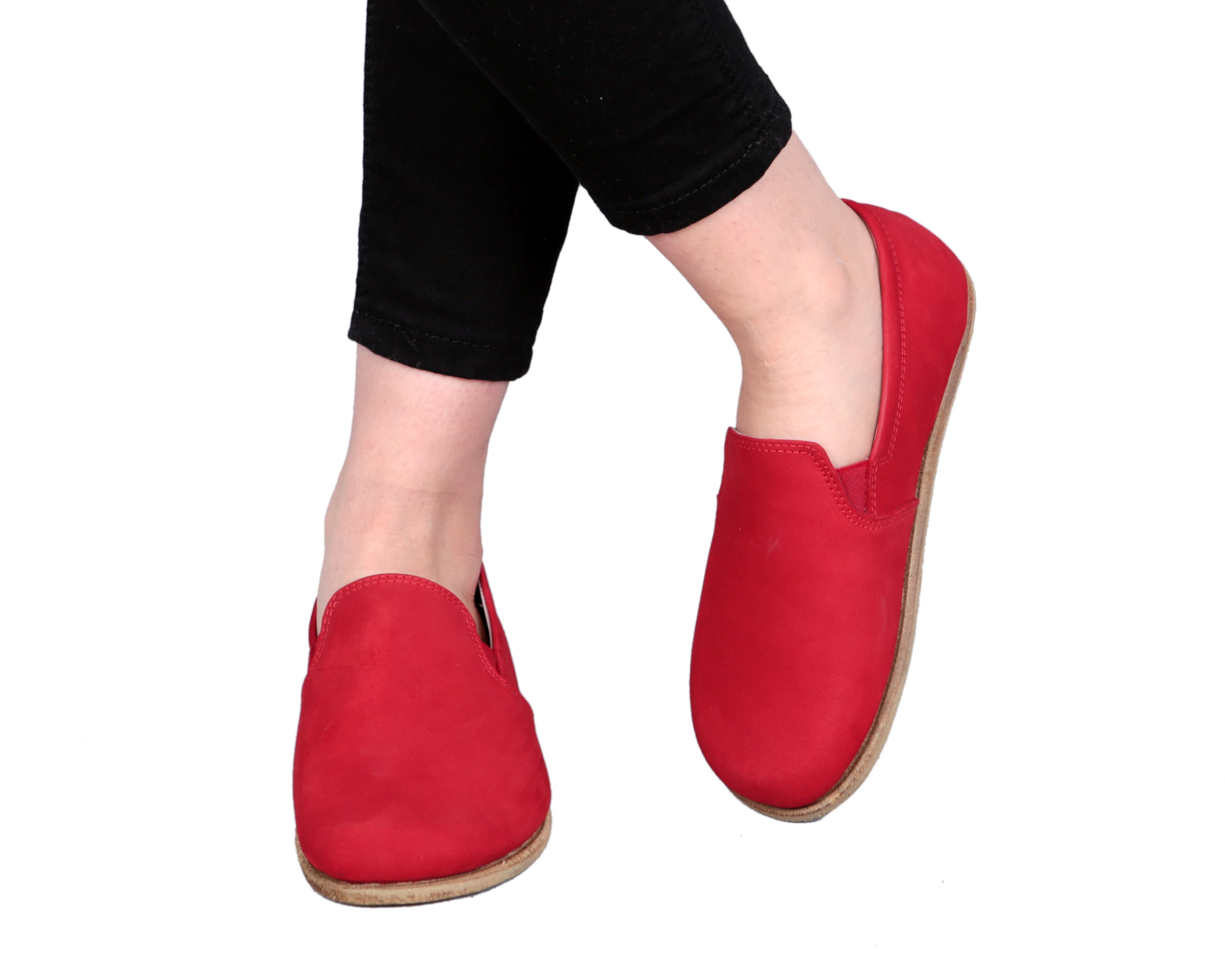 Red Slip-On Wide Barefoot Nubuck Leather Handmade Classic Shoes 