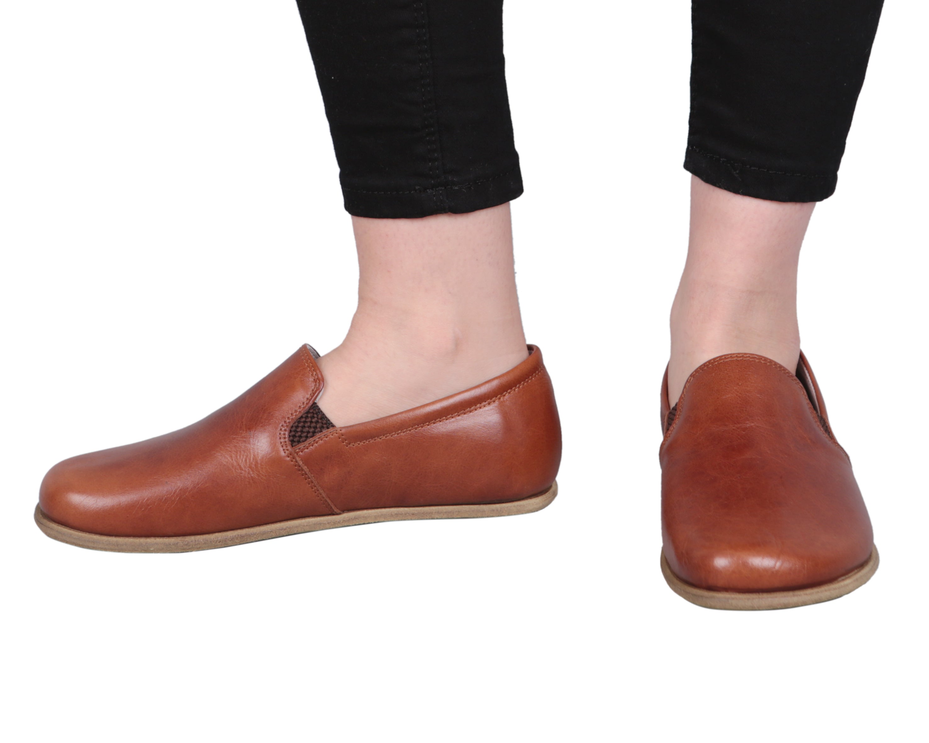 Brown Slip-On Wide Barefoot Smooth Leather Handmade Classic Shoes 