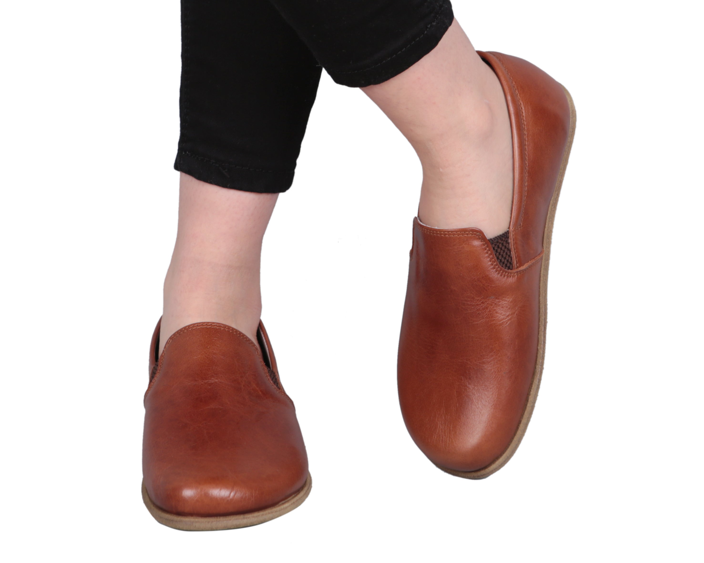 Brown Slip-On Wide Barefoot Smooth Leather Handmade Classic Shoes 