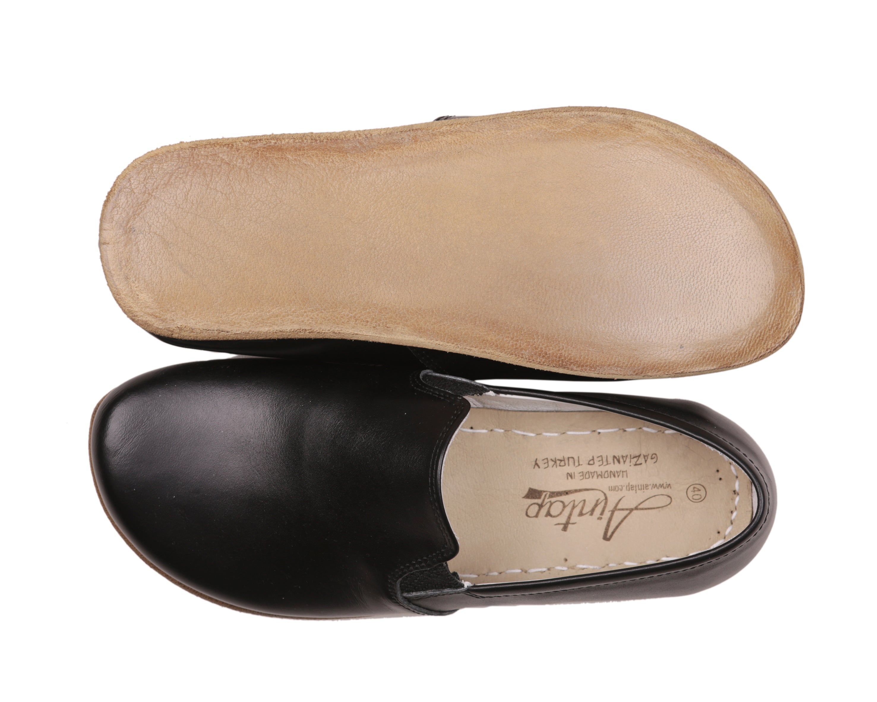 Black Slip-On Wide Barefoot Smooth Leather Handmade Classic Shoes