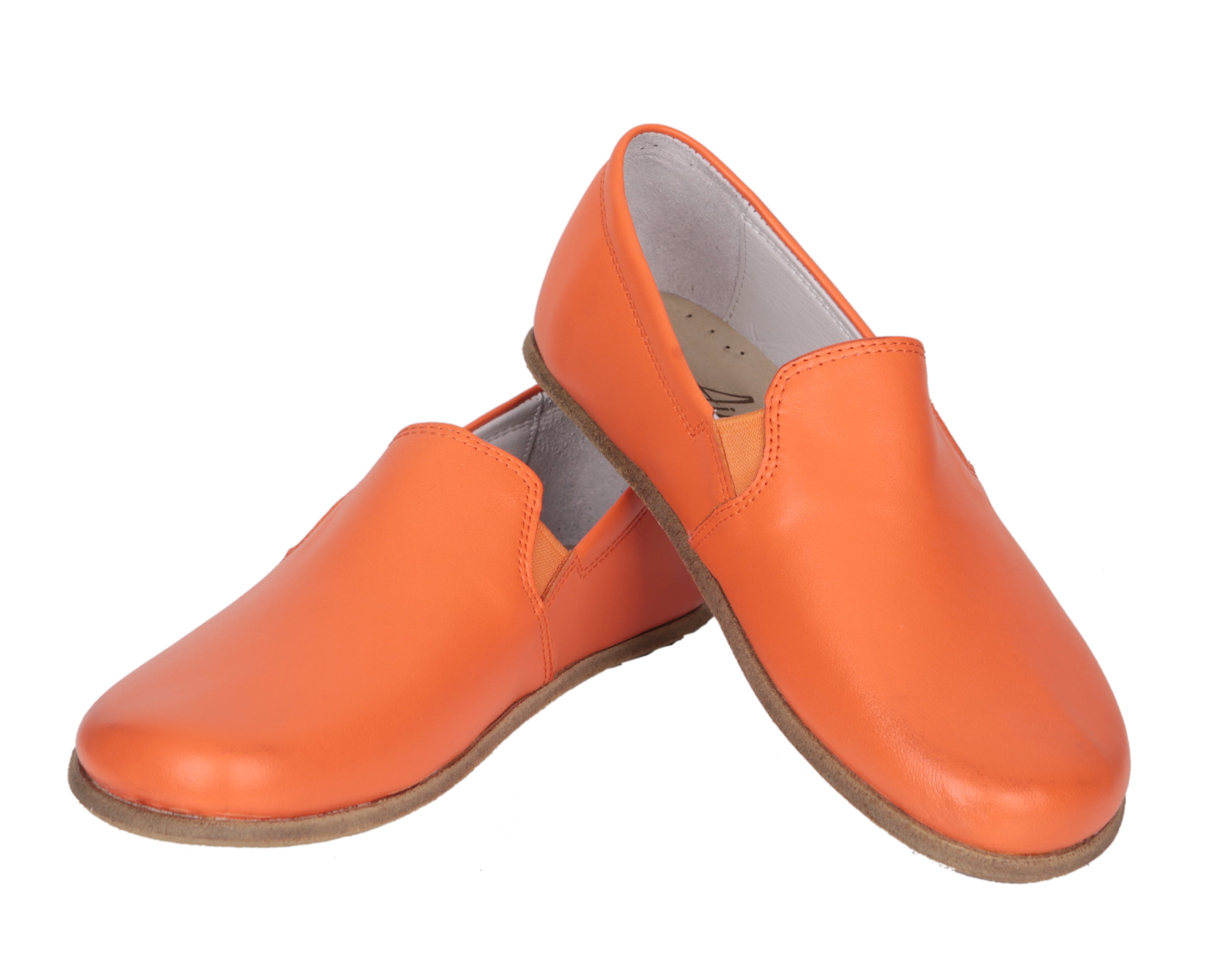 Orange Slip-On Wide Barefoot Smooth Leather Handmade Classic Shoes 