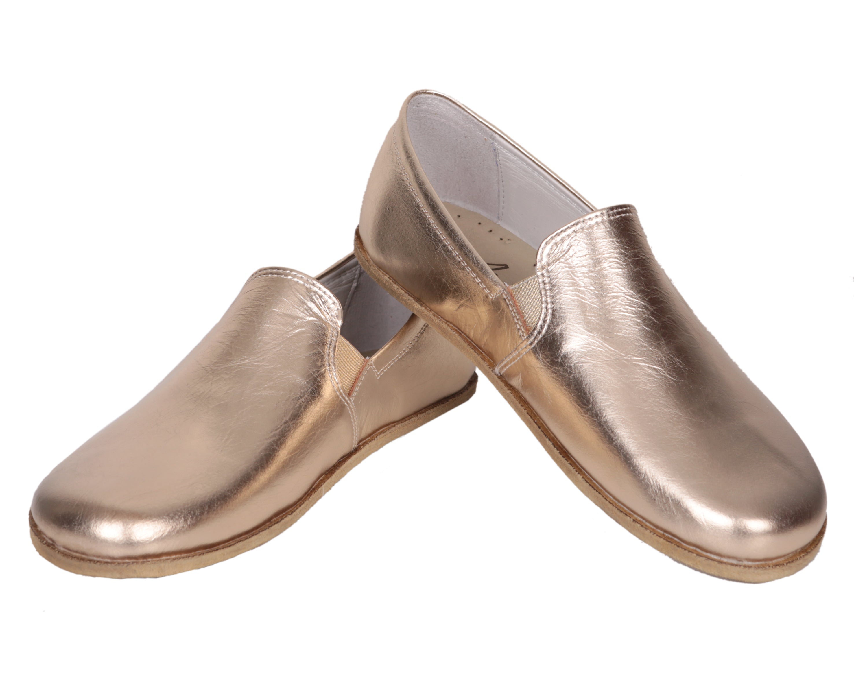 Gold Slip-On Wide Barefoot Smooth Leather Handmade Classic Shoes 