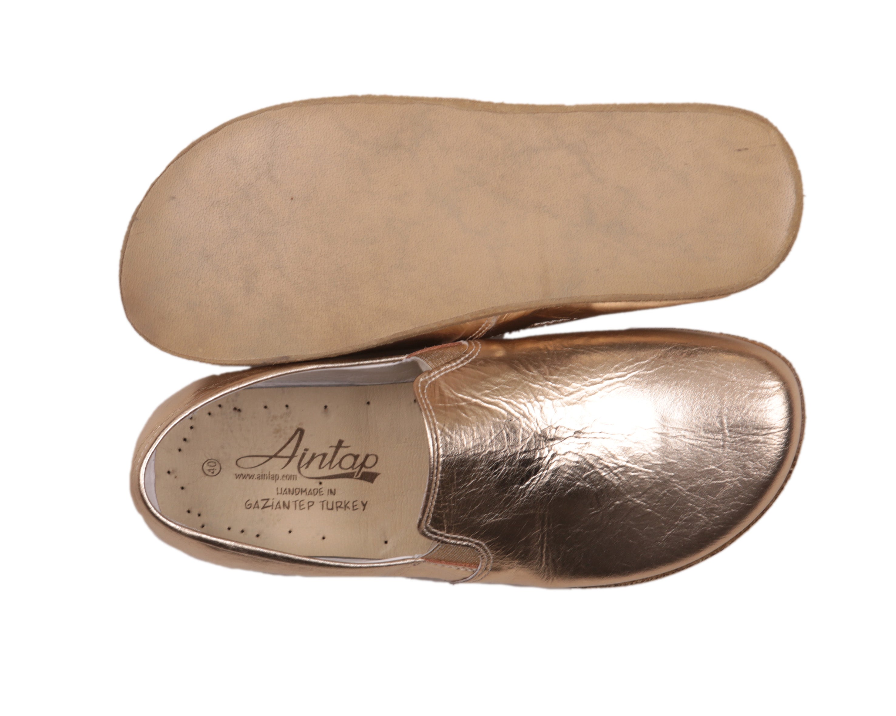 Gold Slip-On Wide Barefoot Smooth Leather Handmade Classic Shoes