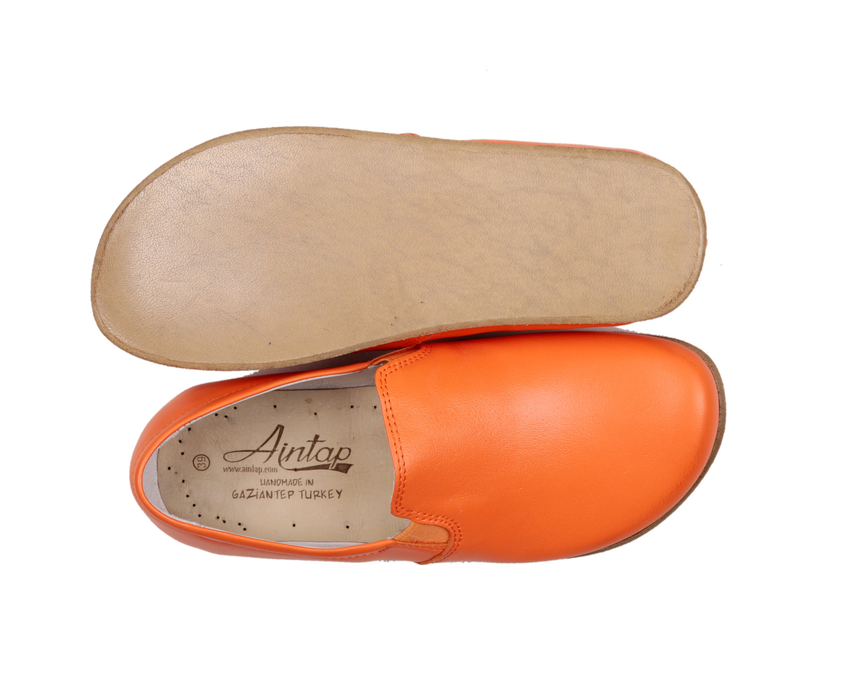 Orange Slip-On Wide Barefoot Smooth Leather Handmade Classic Shoes