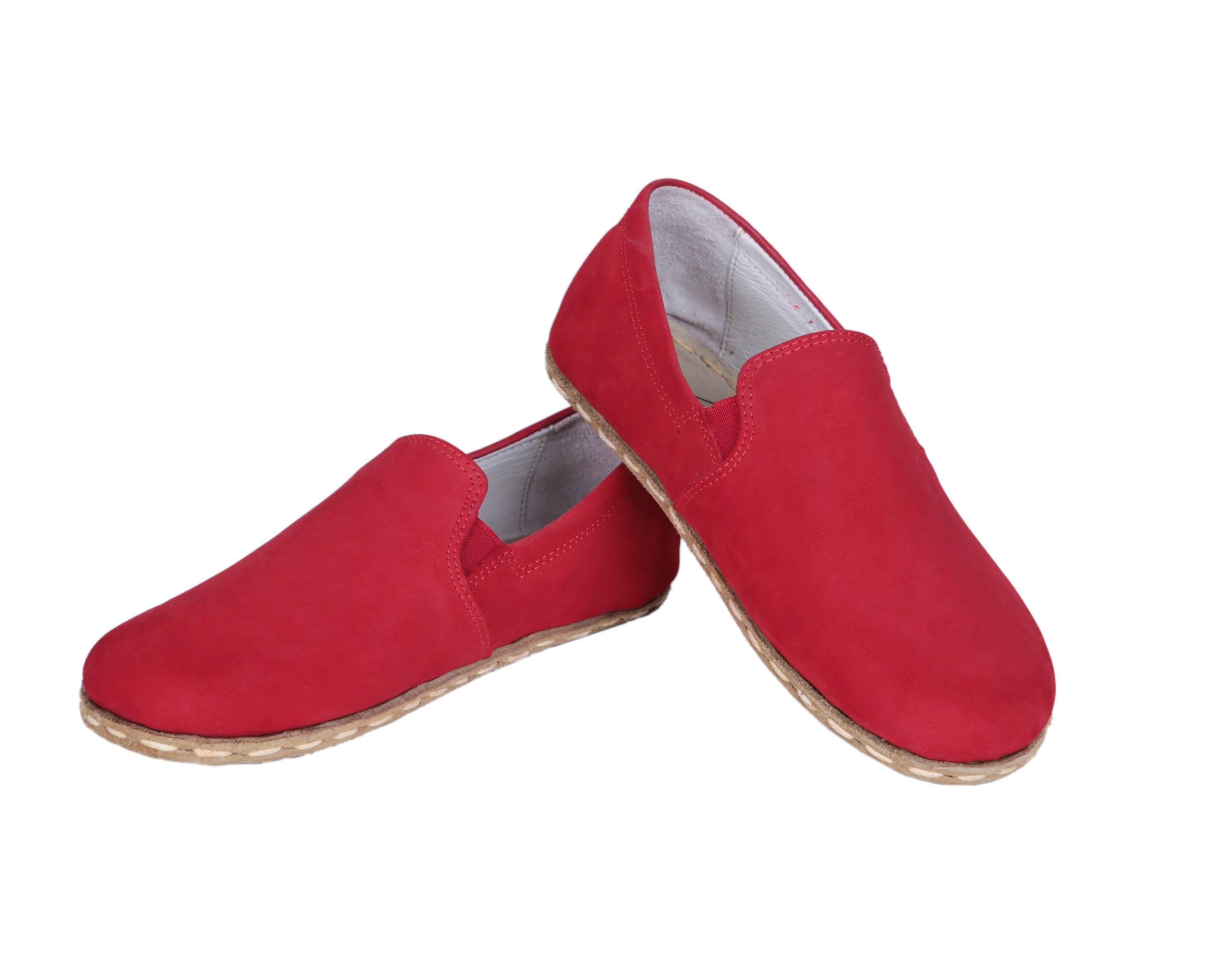 Red Slip-On Wide Barefoot Nubuck Leather Handmade Sport Shoes 