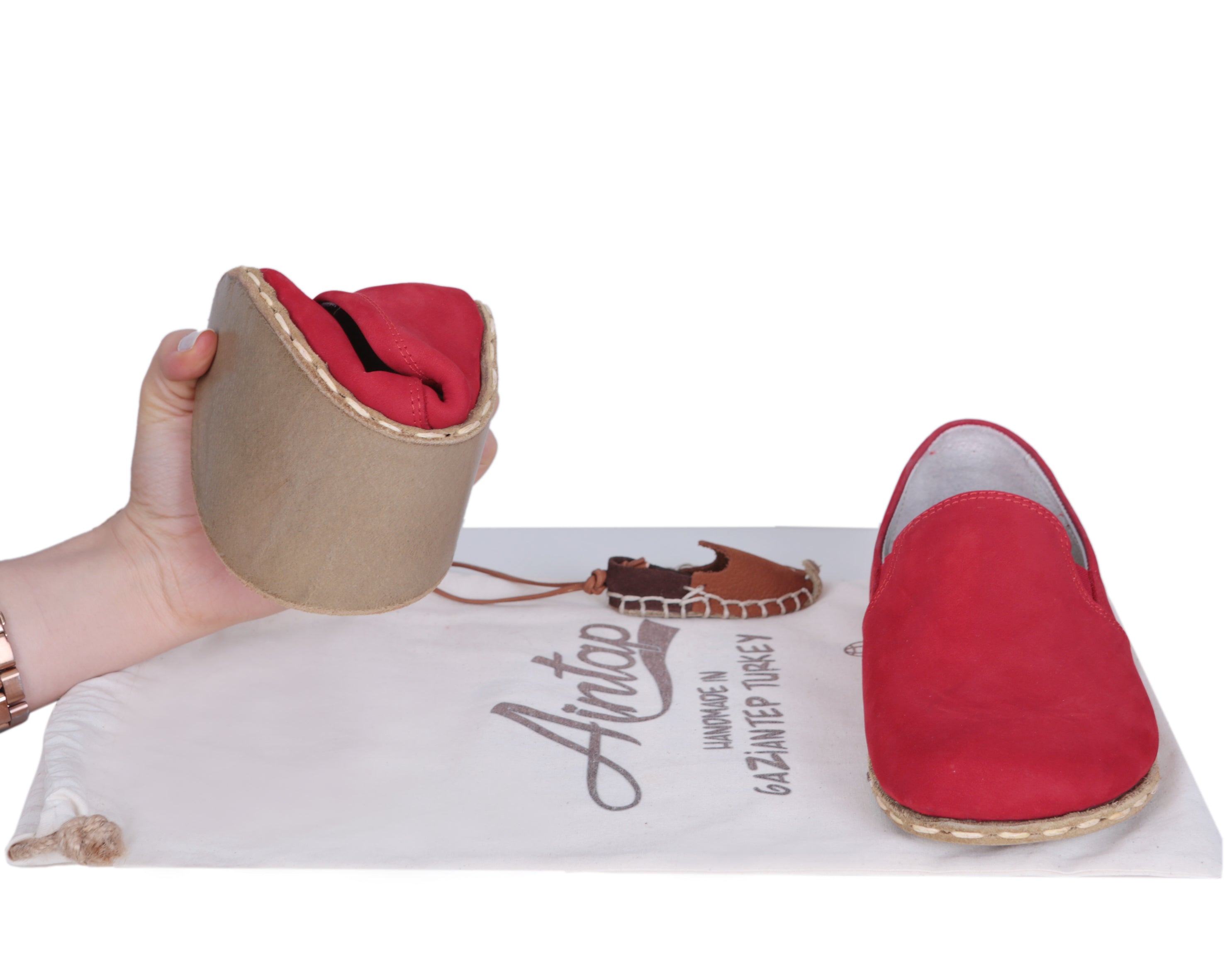 Red Slip-On Wide Barefoot Nubuck Leather Handmade Sport Shoes 