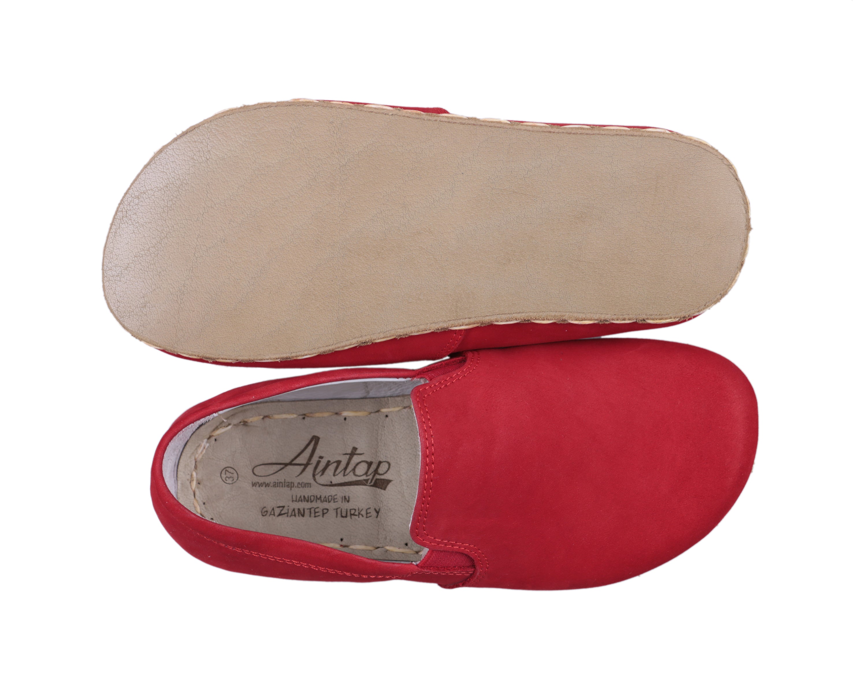 Red Slip-On Wide Barefoot Nubuck Leather Handmade Sport Shoes 