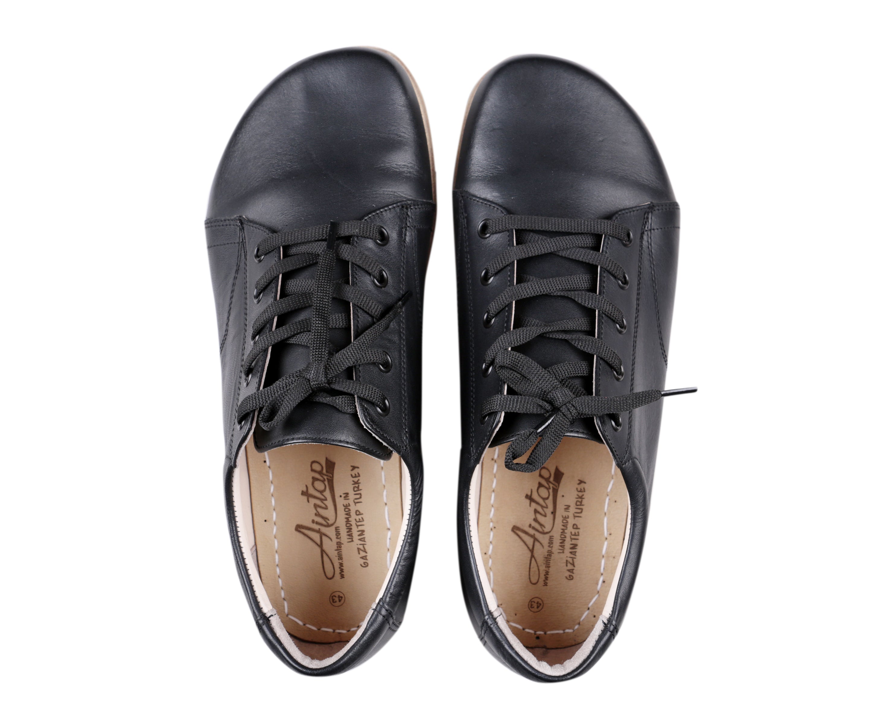 Black Sneaker Wide Barefoot Smooth Leather Handmade Shoes