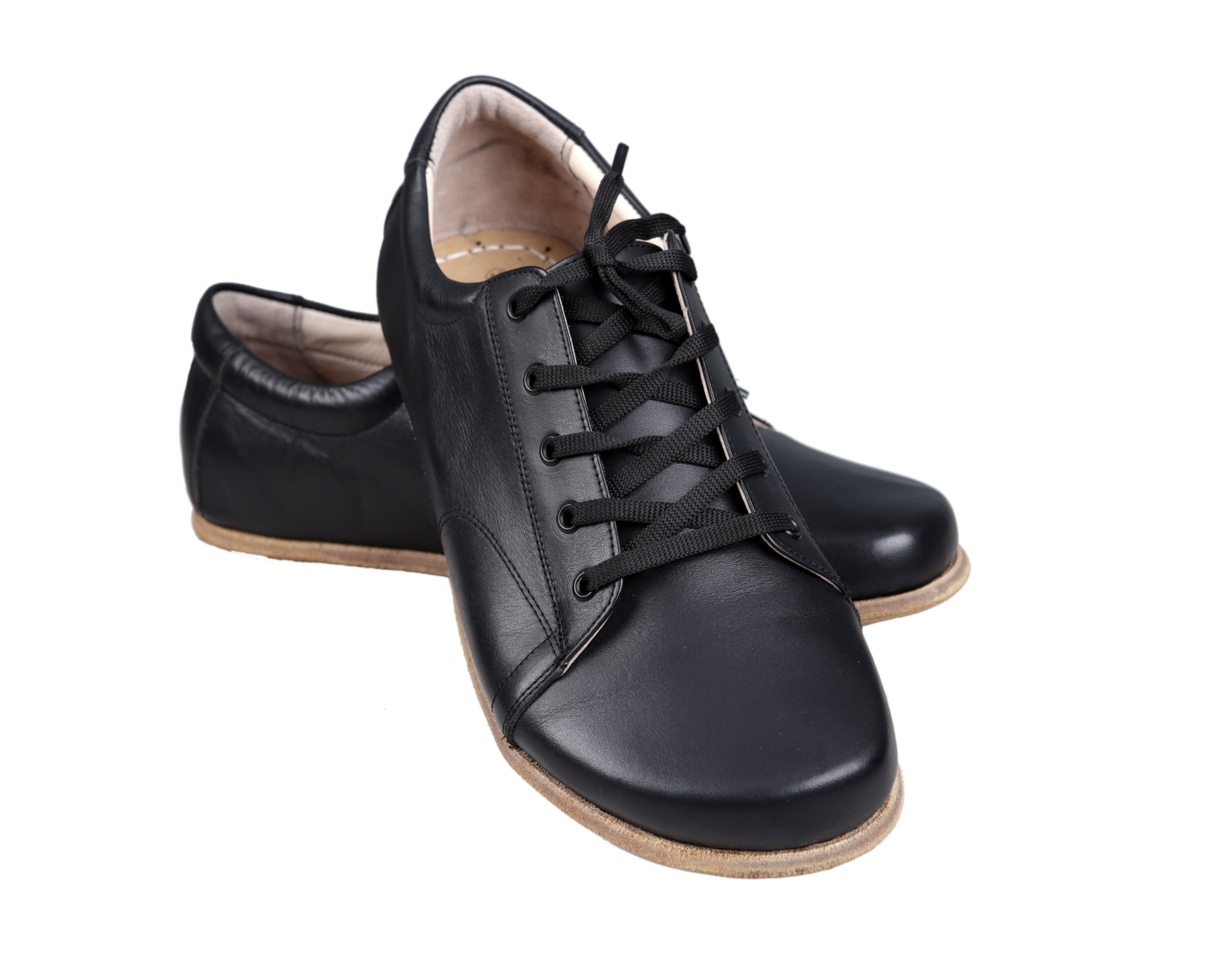 Black Sneaker Wide Barefoot Smooth Leather Handmade Shoes