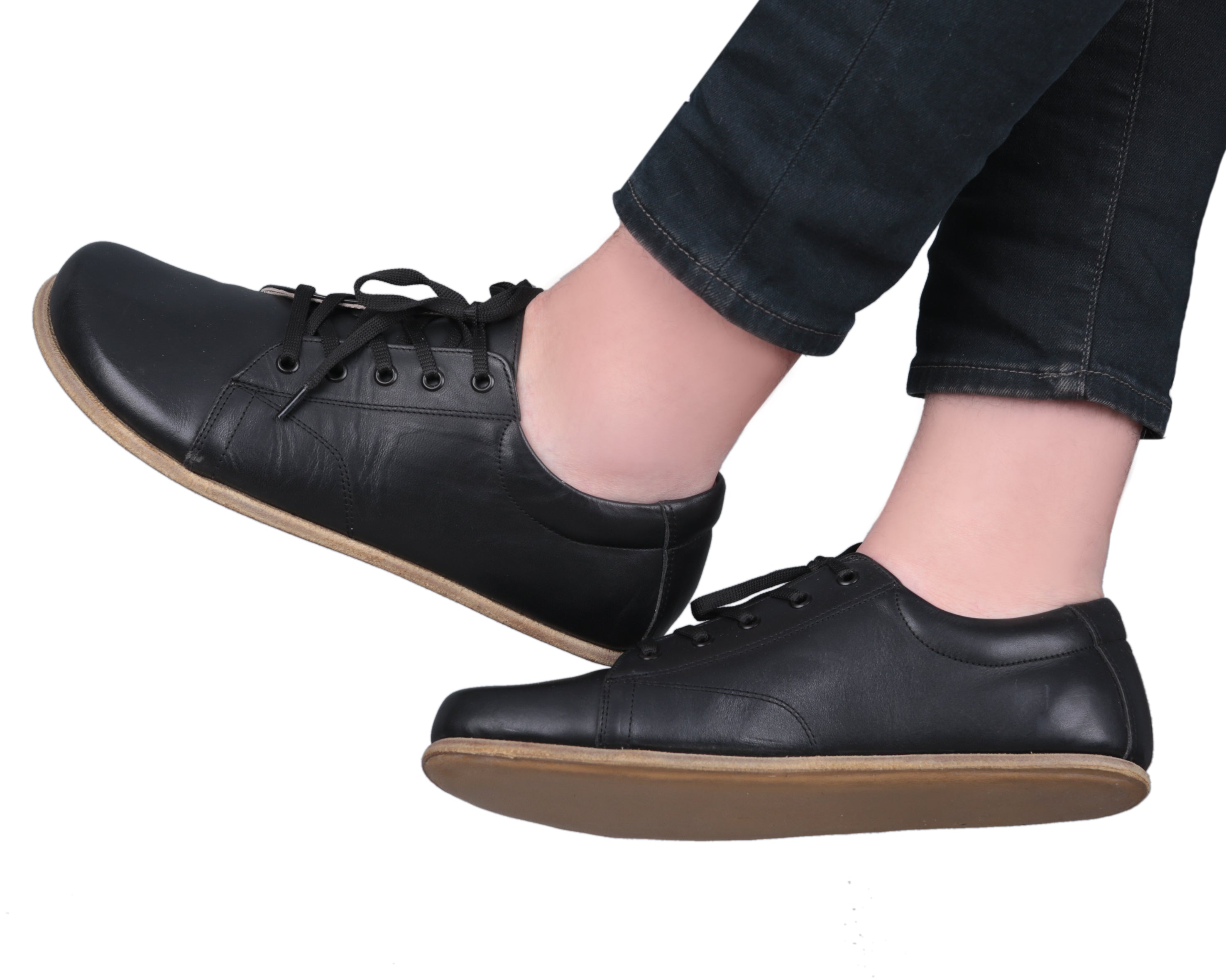 Black Sneaker Wide Barefoot Smooth Leather Handmade Shoes