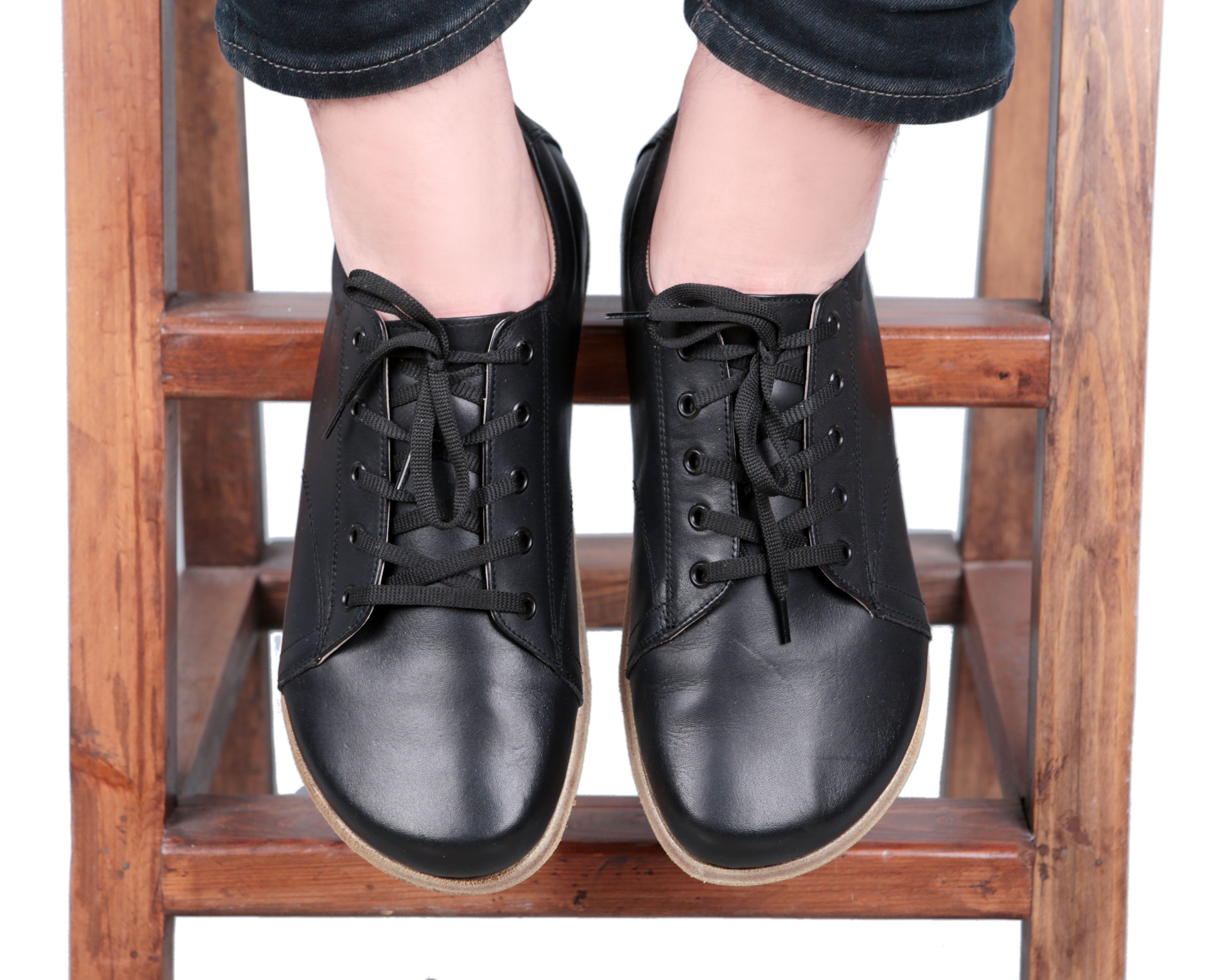 Black Sneaker Wide Barefoot Smooth Leather Handmade Shoes