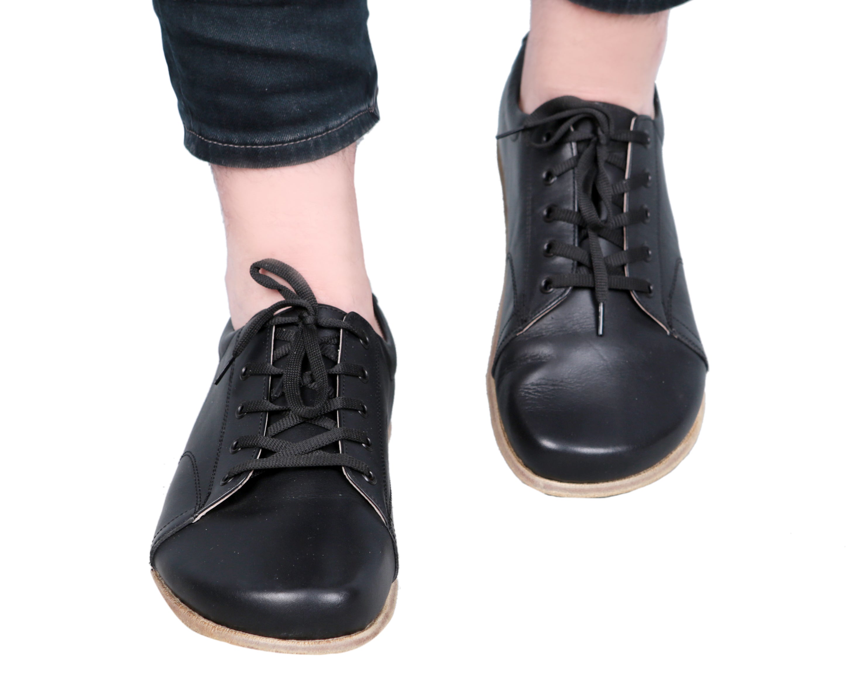 Black Sneaker Wide Barefoot Smooth Leather Handmade Shoes