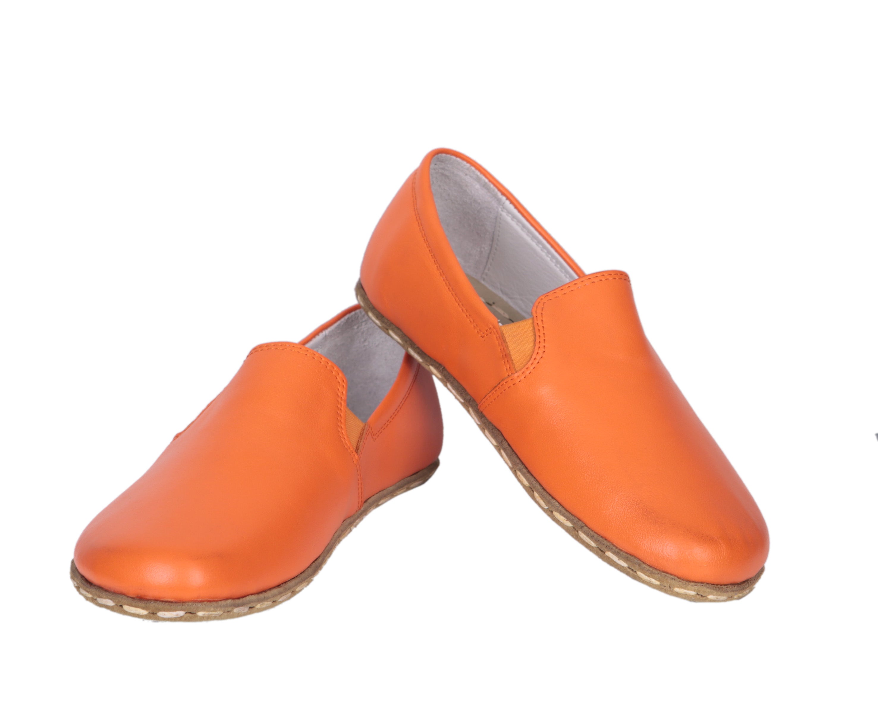 Orange Slip-On Wide Barefoot Smooth Leather Handmade Sport Shoes 