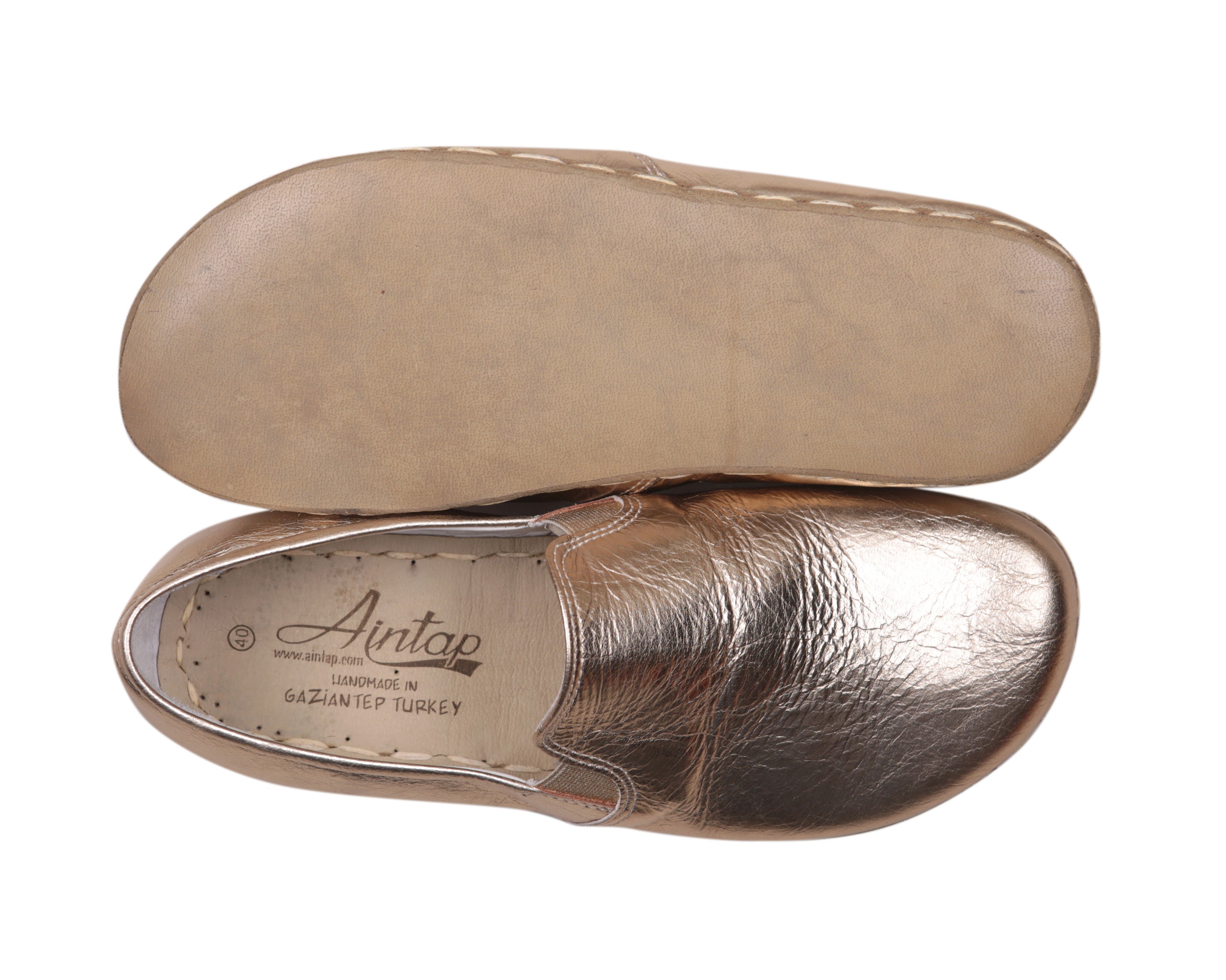 Gold Slip-On Wide Barefoot Smooth Leather Handmade Sport Shoes 