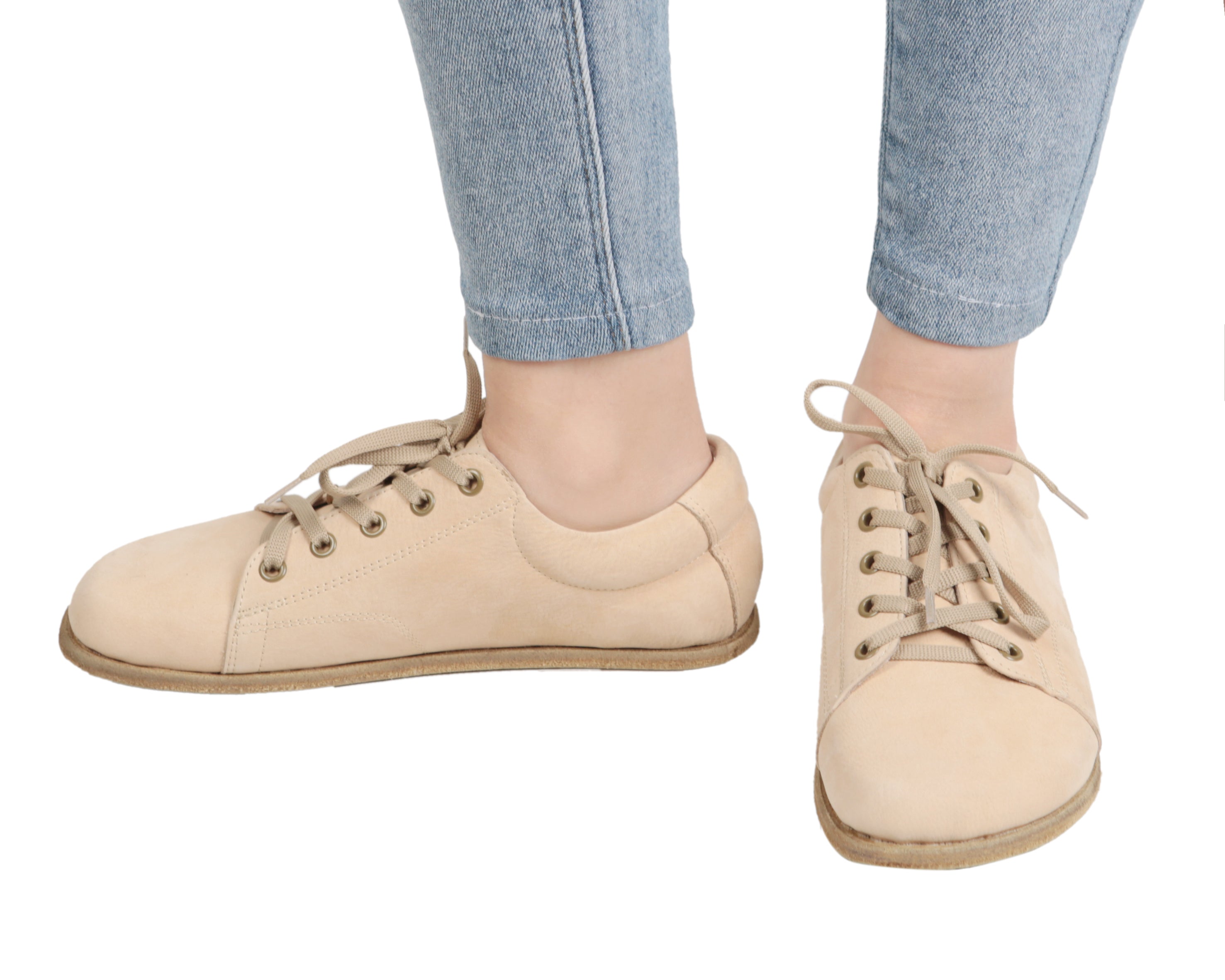 Cream Sneaker Wide Barefoot Nubuck Leather Handmade Shoes 