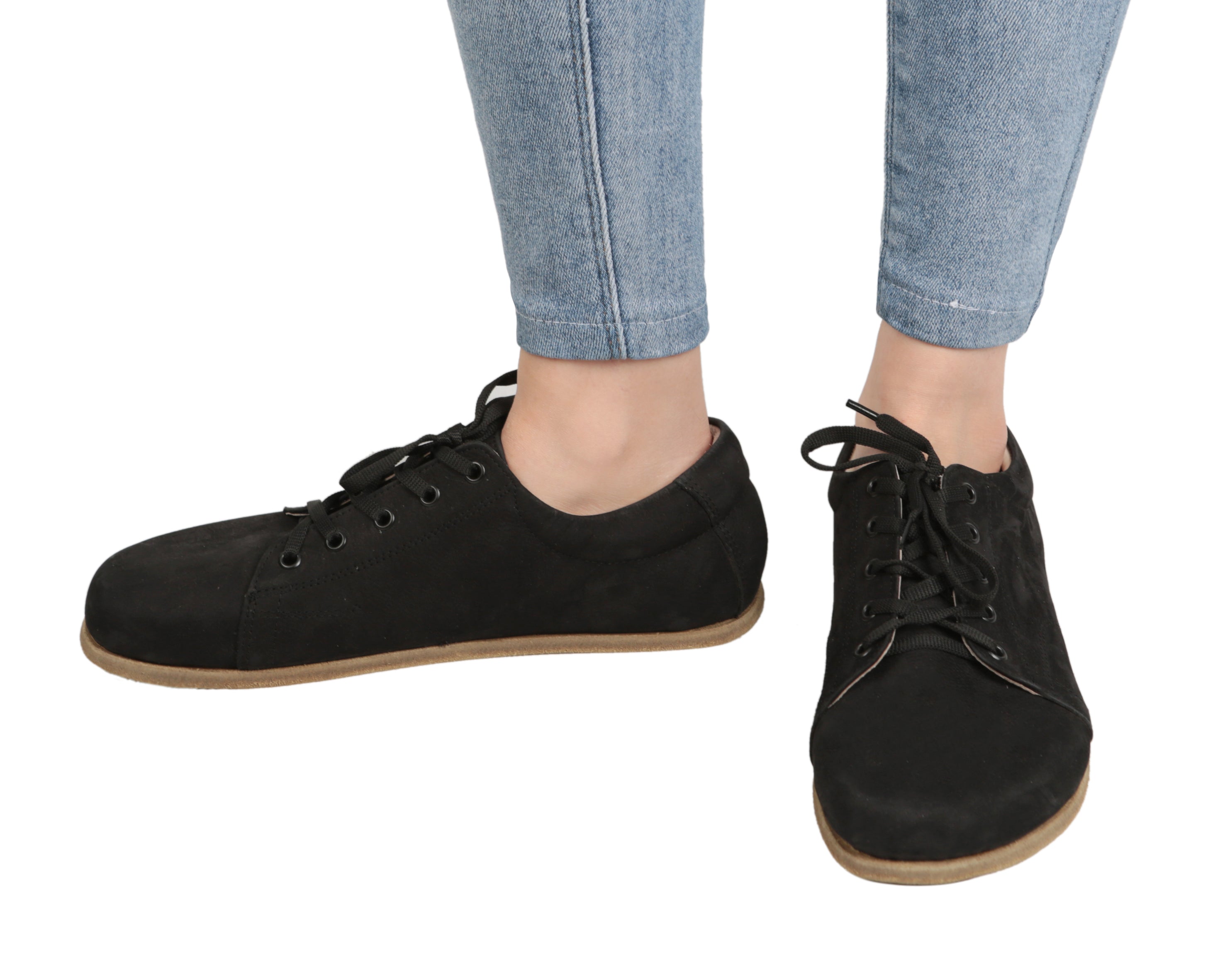 Black Sneaker Wide Barefoot Nubuck Leather Handmade Shoes