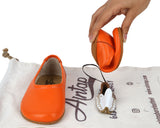 Orange Kids Flat Ballet Wide Barefoot Shoes Smooth Leather Handmade Leather & Rubber Sole 