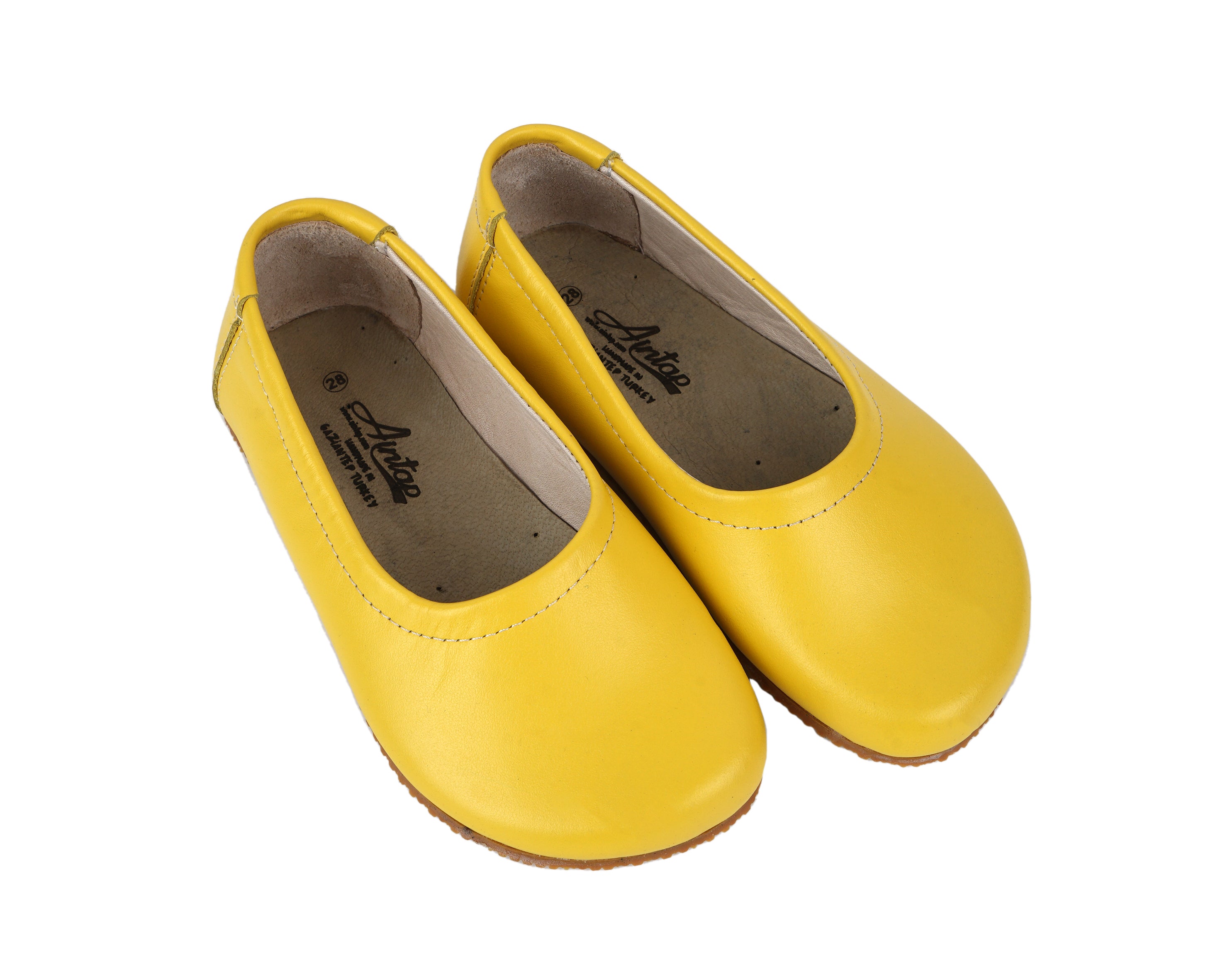 Yellow Kids Flat Ballet Wide Barefoot Shoes Smooth Leather Handmade Leather & Rubber Sole