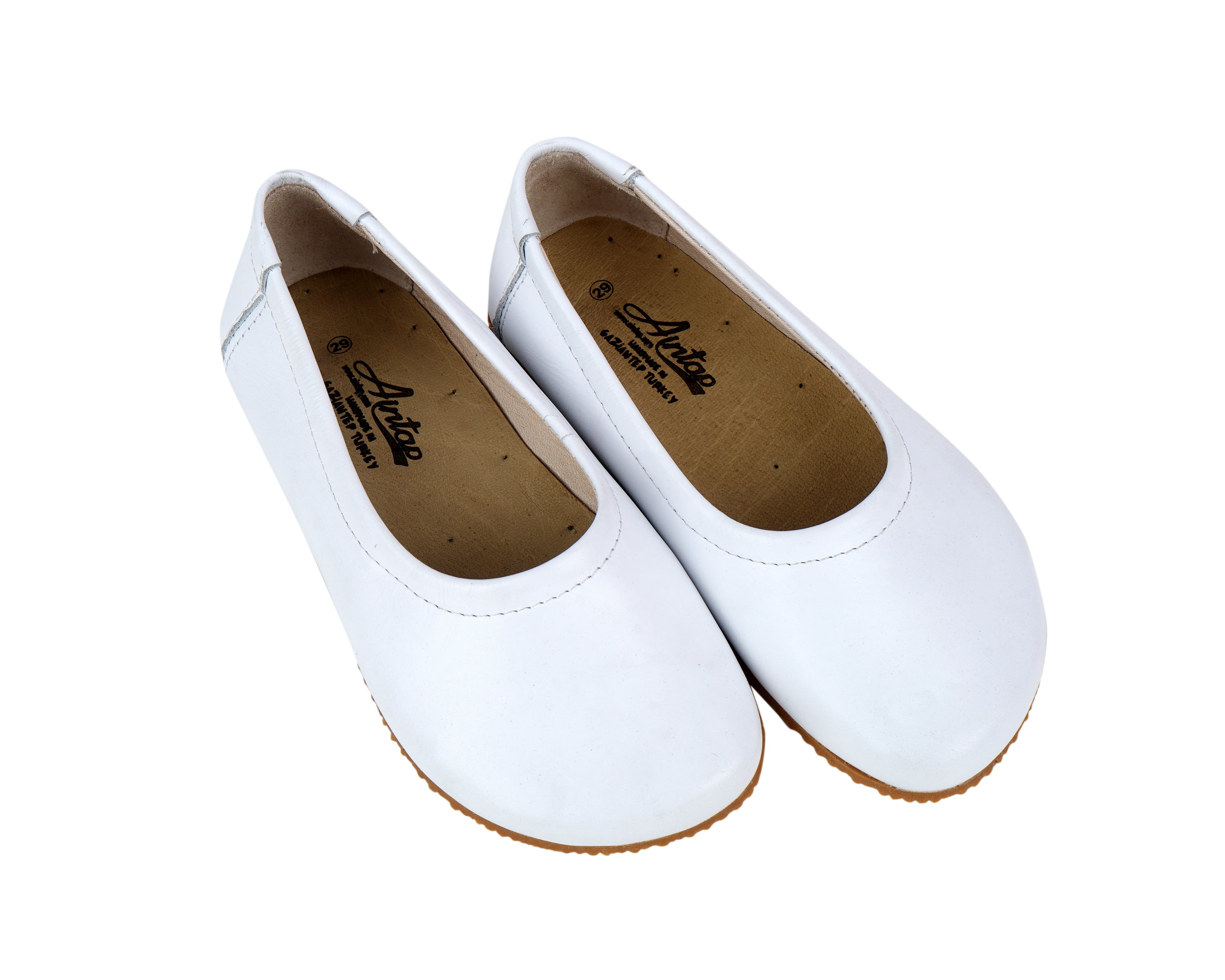 White Kids Flat Ballet Wide Barefoot Shoes Smooth Leather Handmade Leather & Rubber Sole