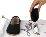 Black Kids Flat Ballet Wide Barefoot Shoes Nubuck Leather Handmade Leather & Rubber Sole 