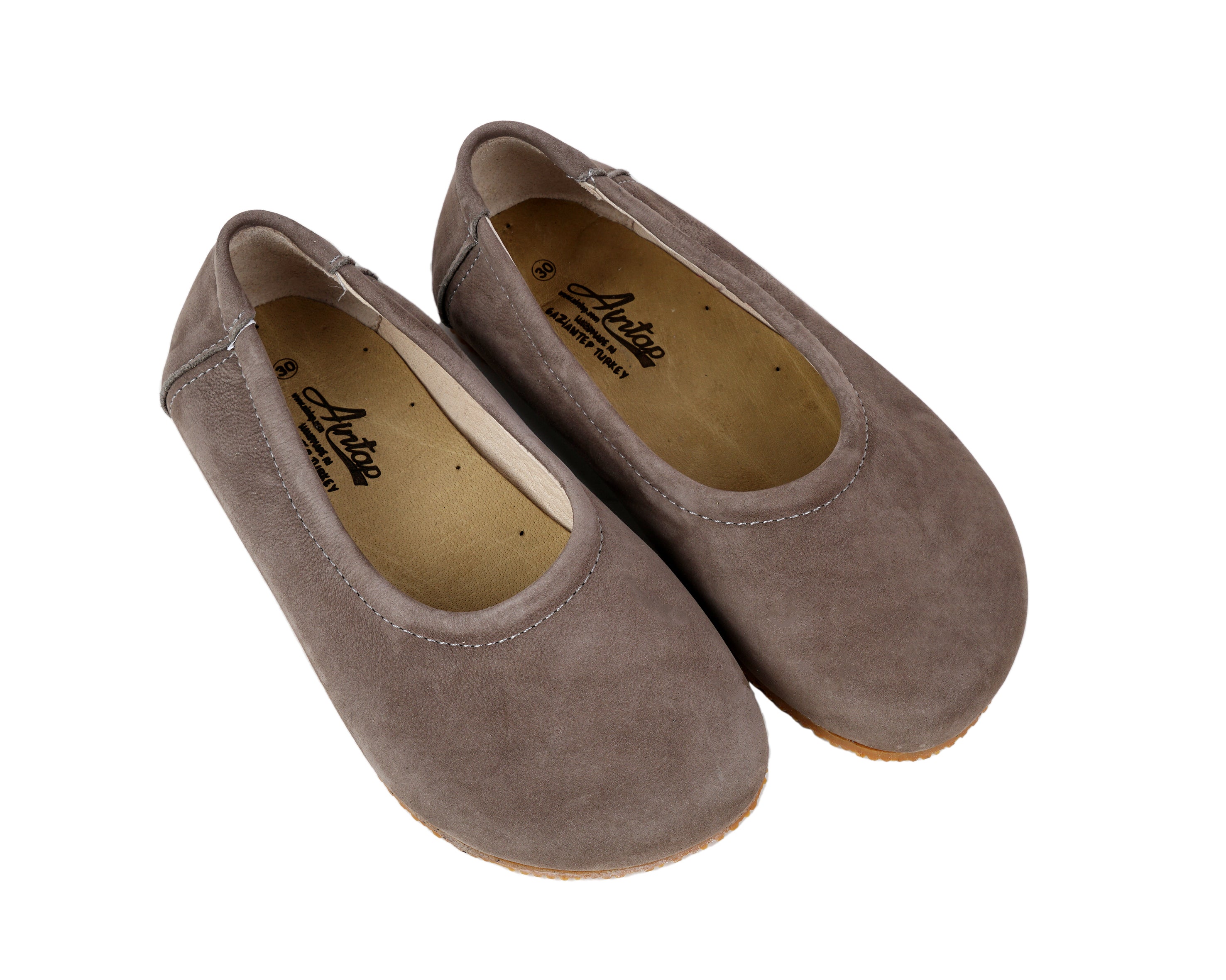 Smoked Kids Flat Ballet Wide Barefoot Shoes Nubuck Leather Handmade Leather & Rubber Sole