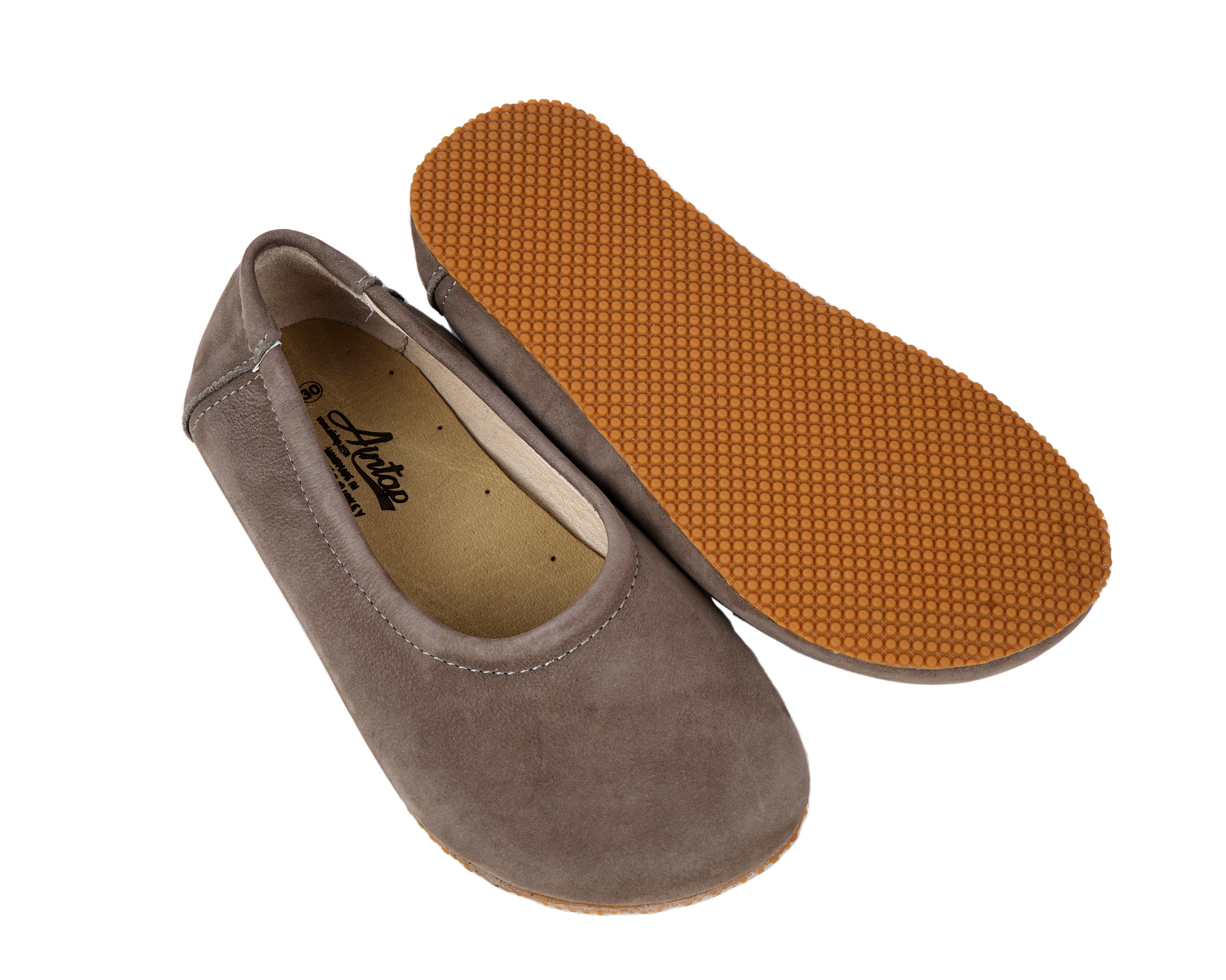 Smoked Kids Flat Ballet Wide Barefoot Shoes Nubuck Leather Handmade Leather & Rubber Sole