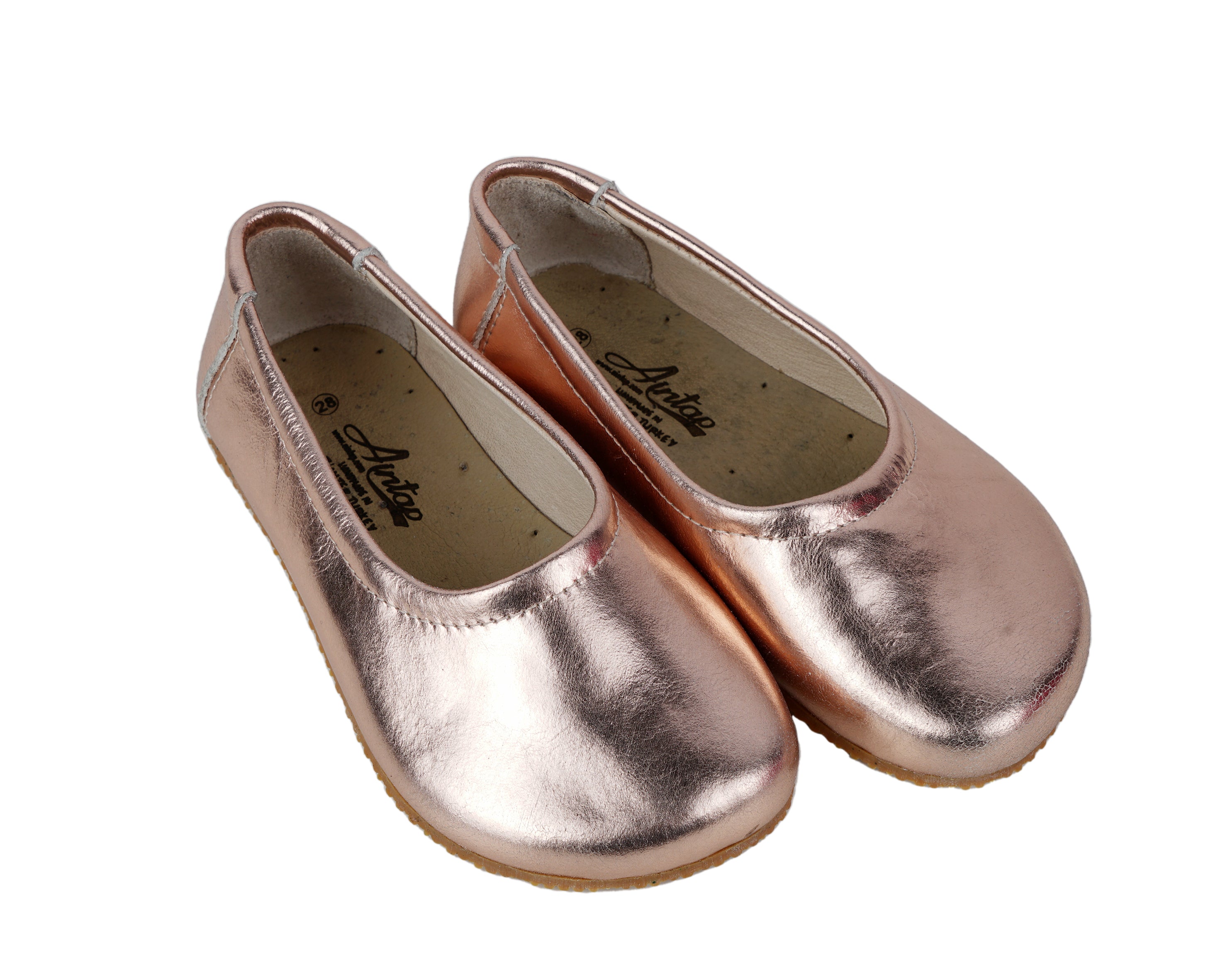 Rose Kids Flat Ballet Wide Barefoot Shoes Smooth Leather Handmade Leather & Rubber Sole 