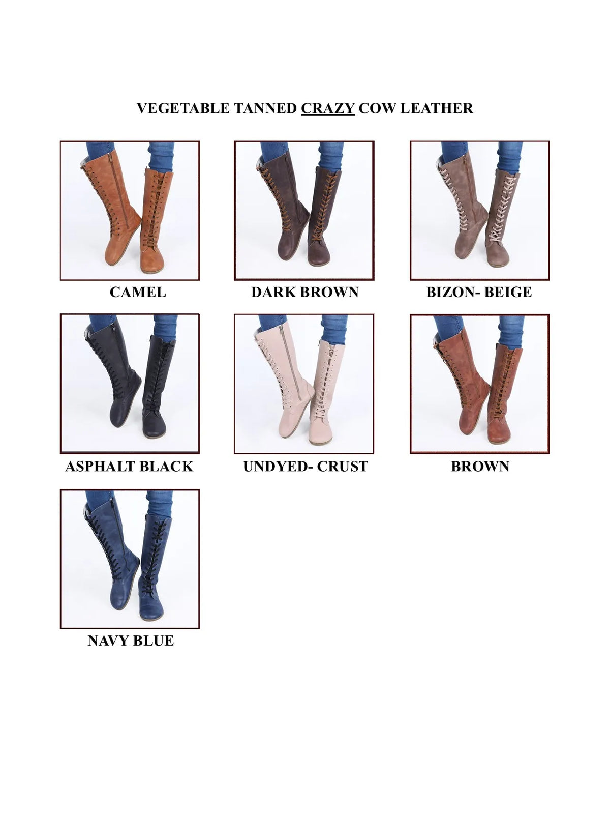 Crazy Barefoot Laces Knee Boots Shoes – Classic Sole — Leather Sole – Brown