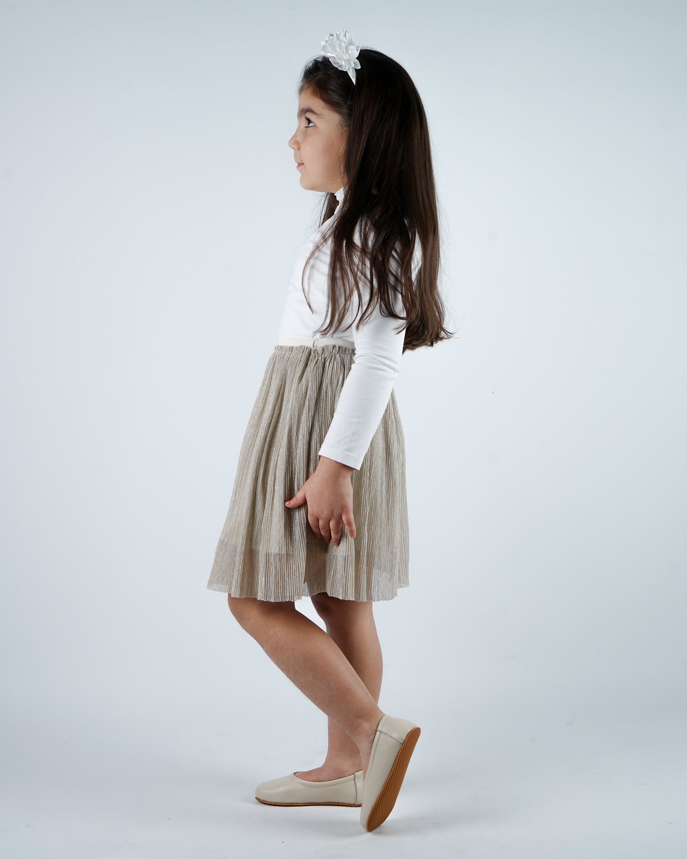 Cream Kids Flat Ballet Wide Barefoot Shoes Smooth Leather Handmade Leather & Rubber Sole 