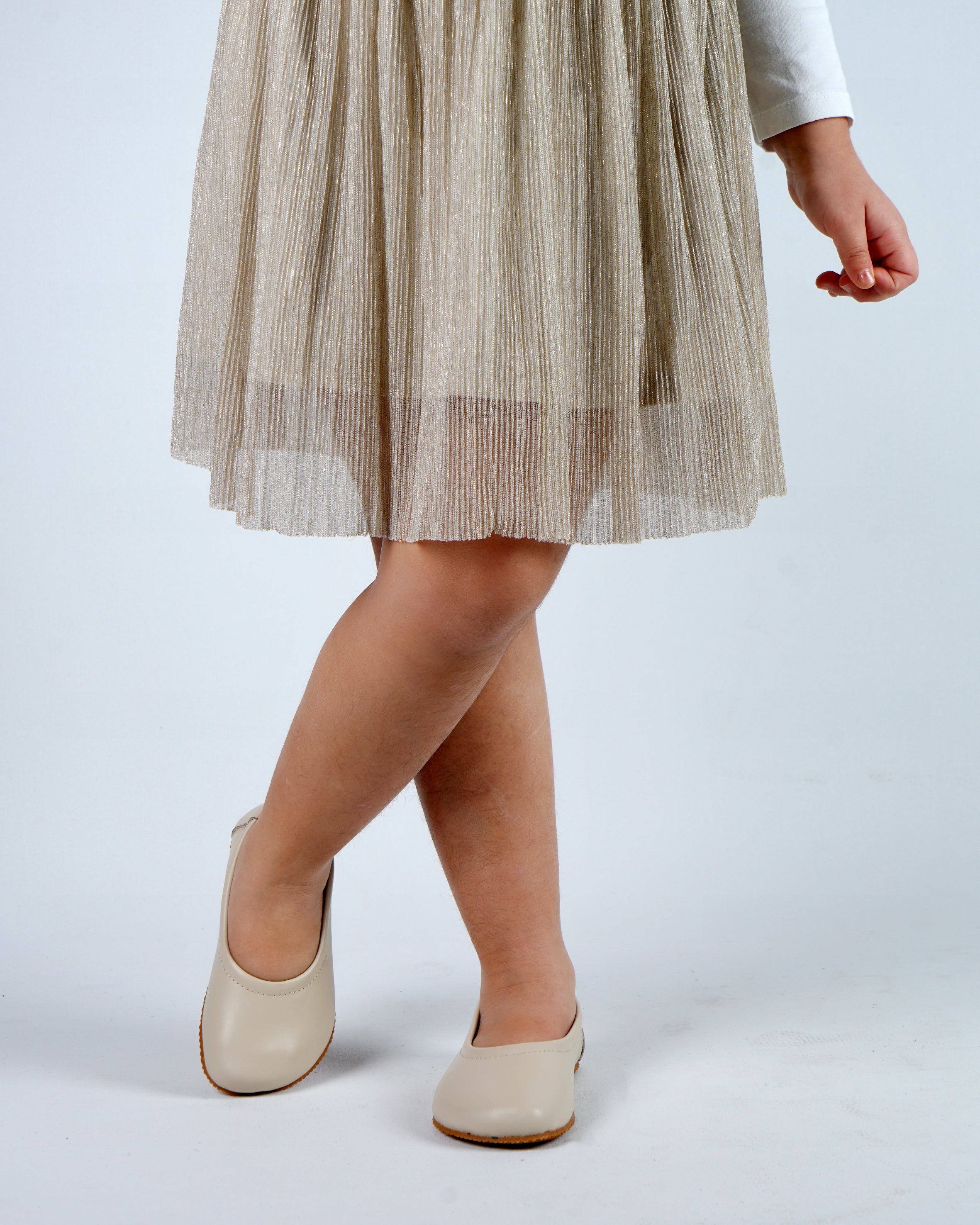 Cream Kids Flat Ballet Wide Barefoot Shoes Smooth Leather Handmade Leather & Rubber Sole 