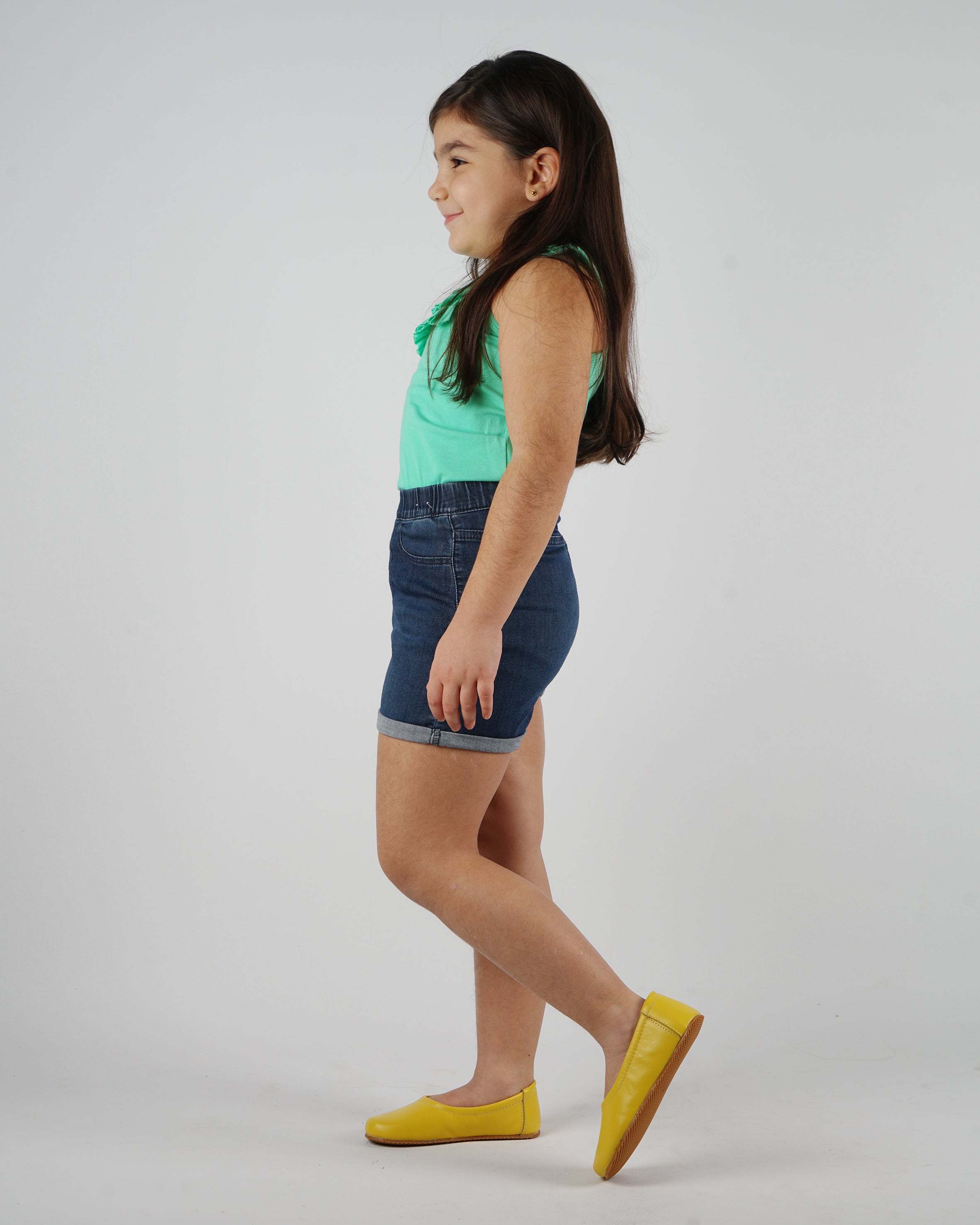Yellow Kids Flat Ballet Wide Barefoot Shoes Smooth Leather Handmade Leather & Rubber Sole 
