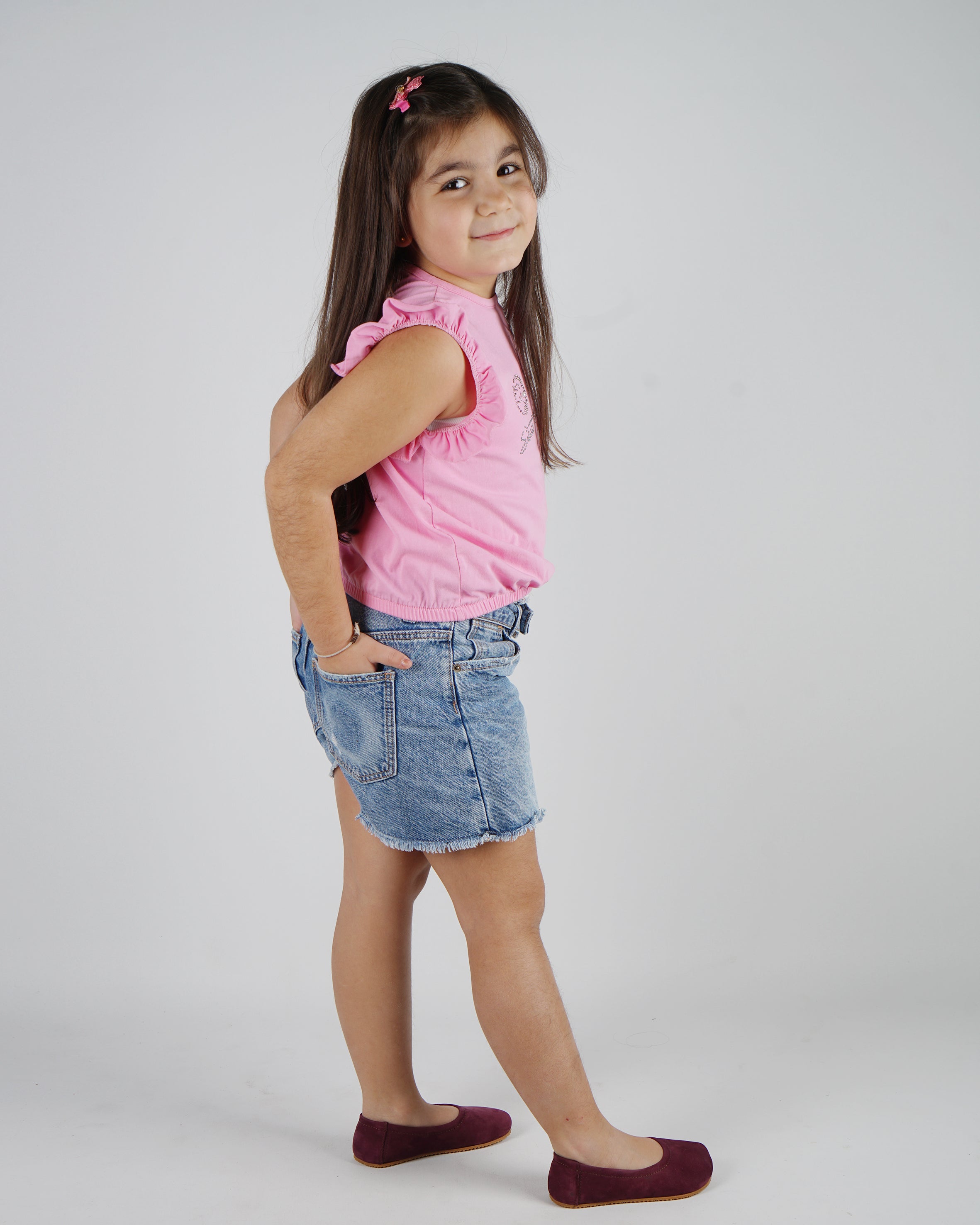 Burgundy Kids Flat Ballet Wide Barefoot Shoes Nubuck Leather Handmade Leather & Rubber Sole 