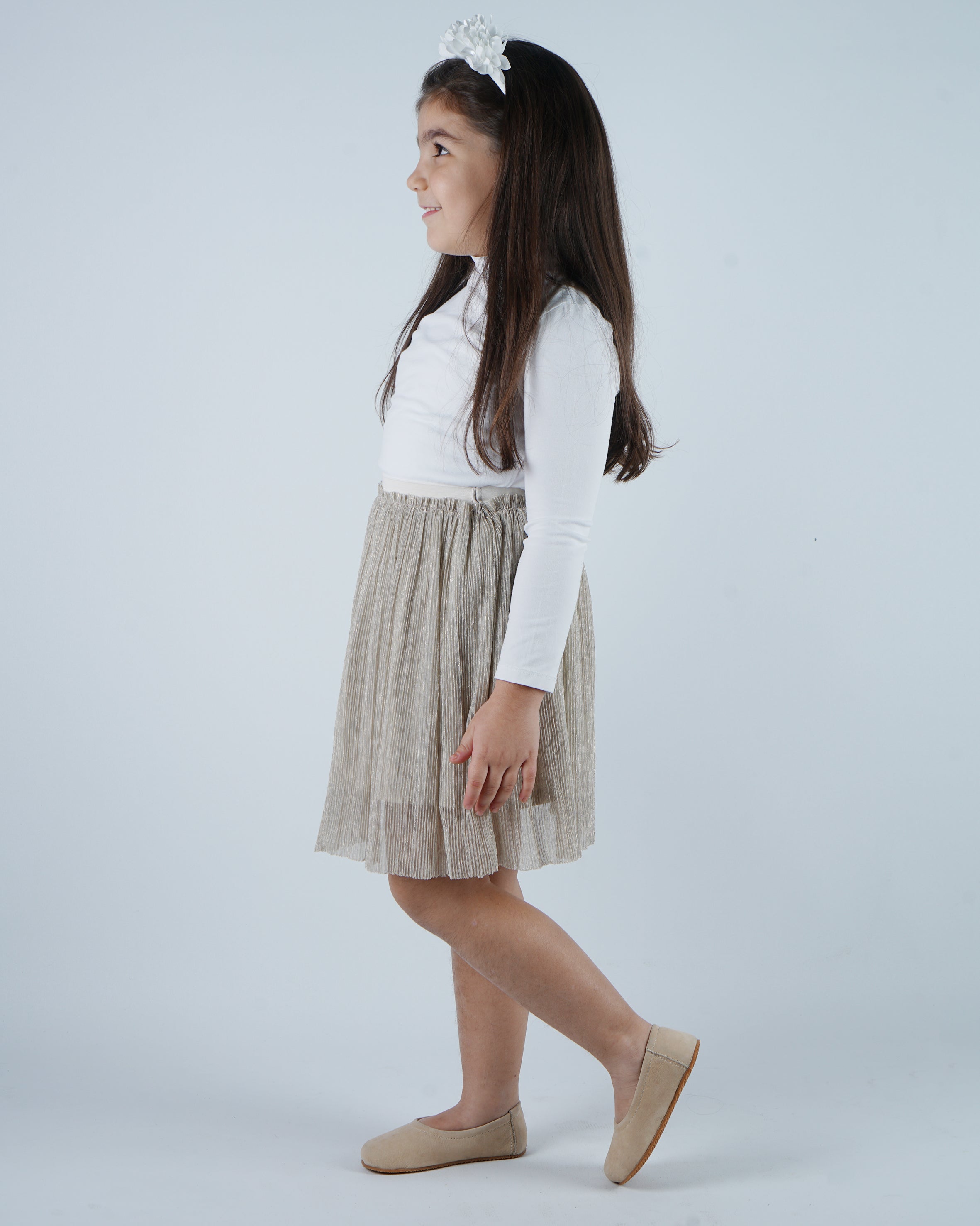 Cream Kids Flat Ballet Wide Barefoot Shoes Nubuck Leather Handmade Leather & Rubber Sole 