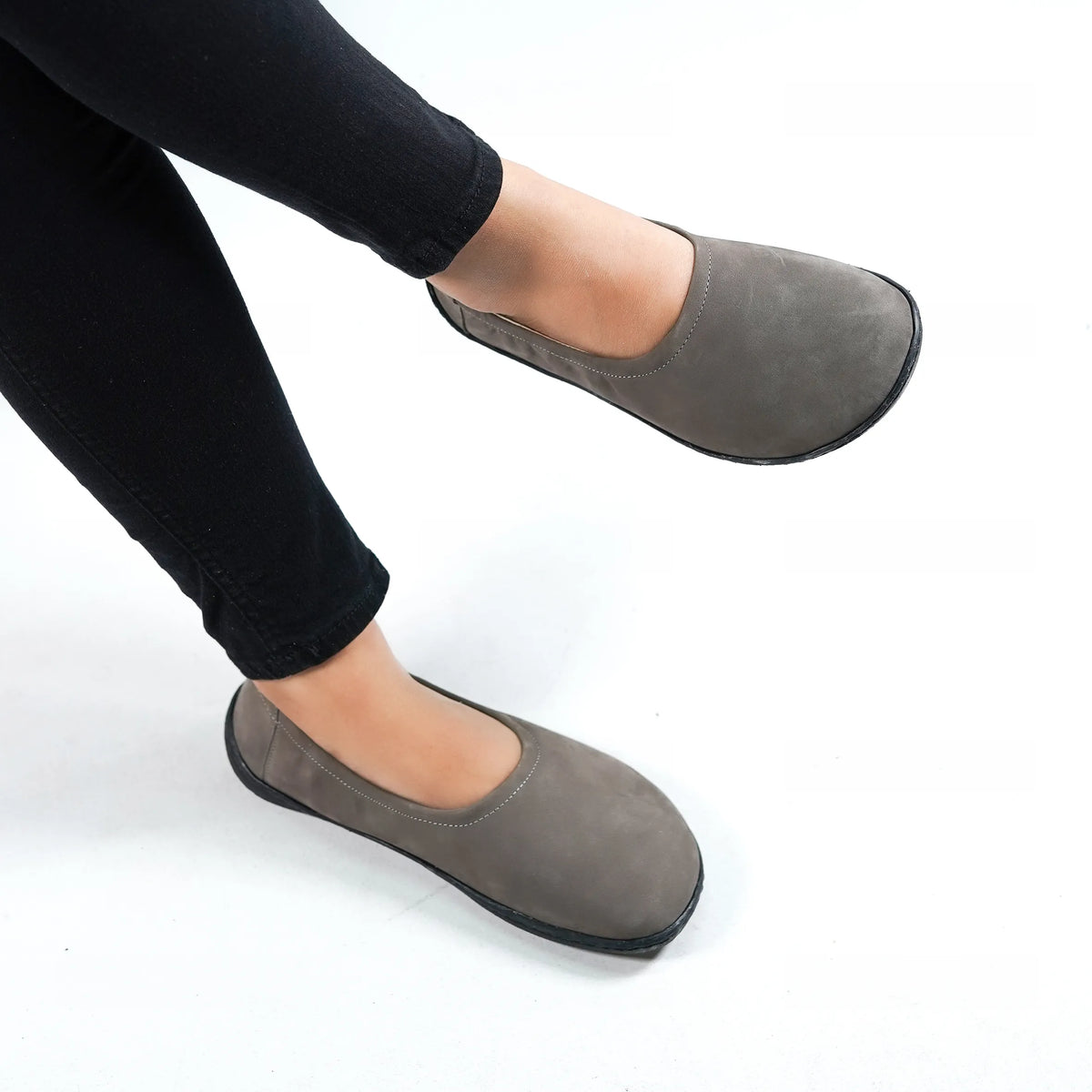 Nubuck Barefoot Ballet Shoes – 6 mm Rubber Sole – Gray