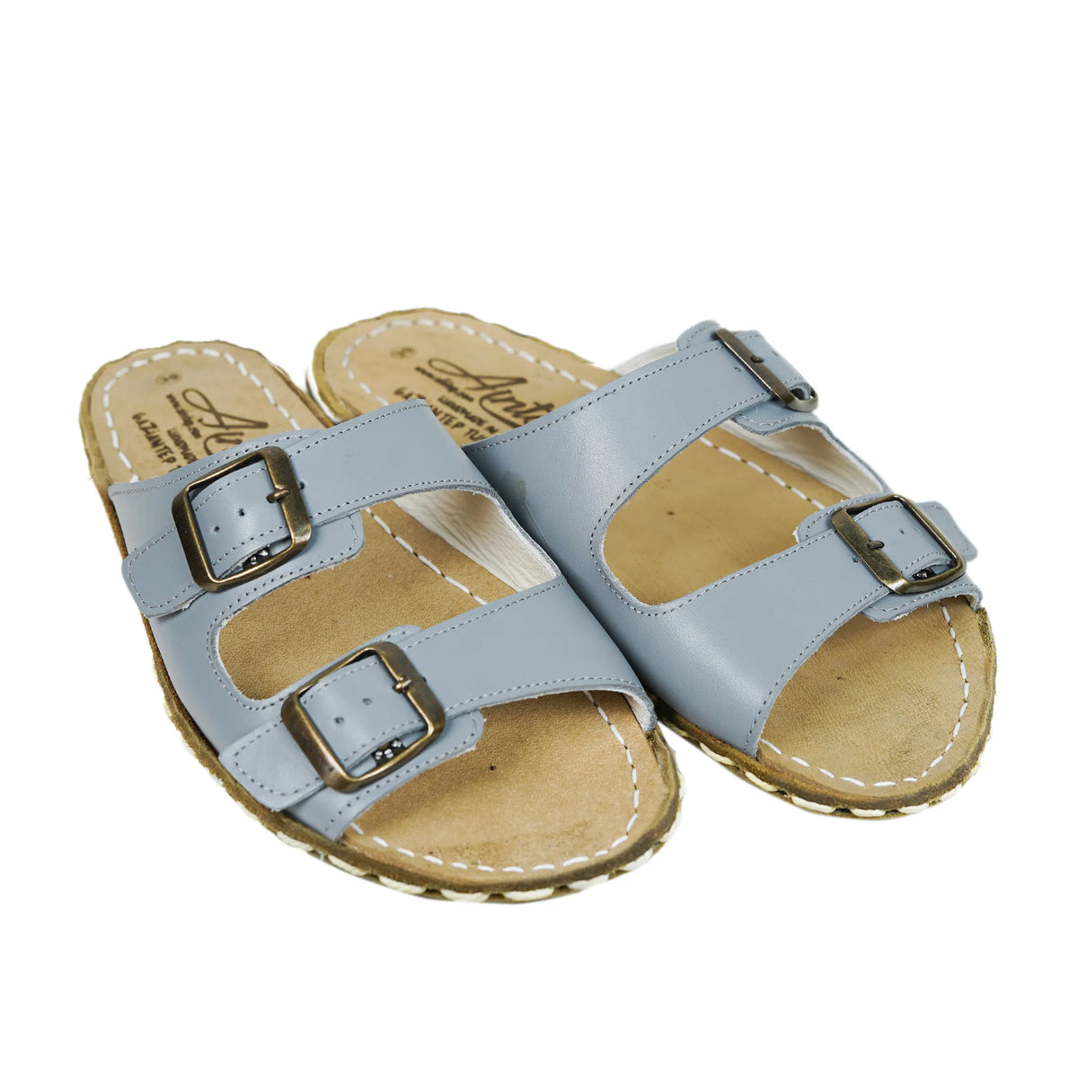 Smooth Barefoot Double Strap Sandals Shoes — Leather Sole – Gray