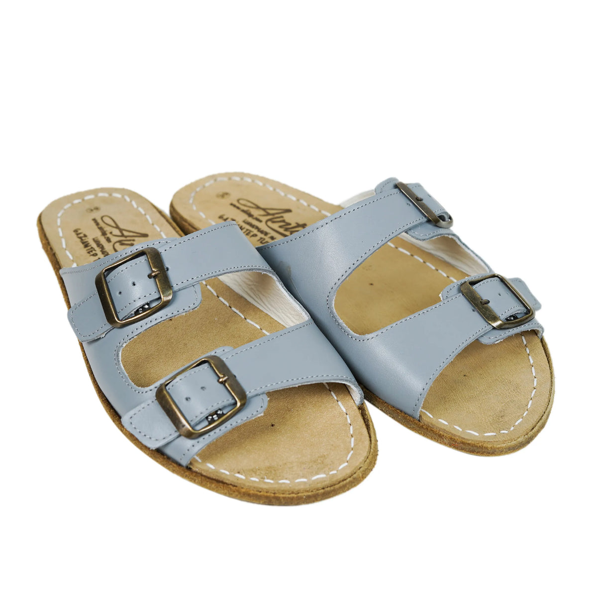 Smooth Barefoot Double Strap Sandals Shoes – Classic Sole — Leather Sole – Gray