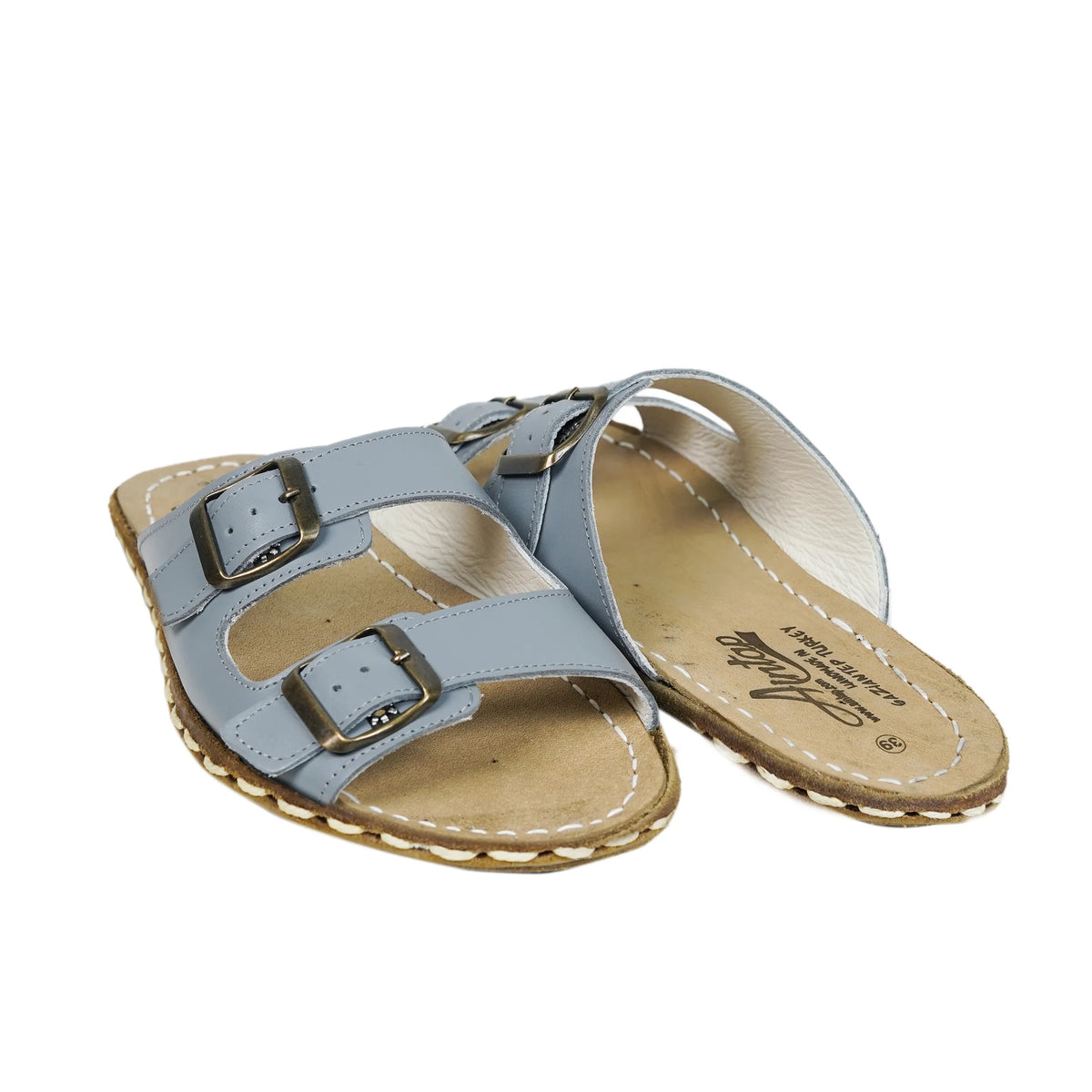 Smooth Barefoot Double Strap Sandals Shoes — Leather Sole – Gray