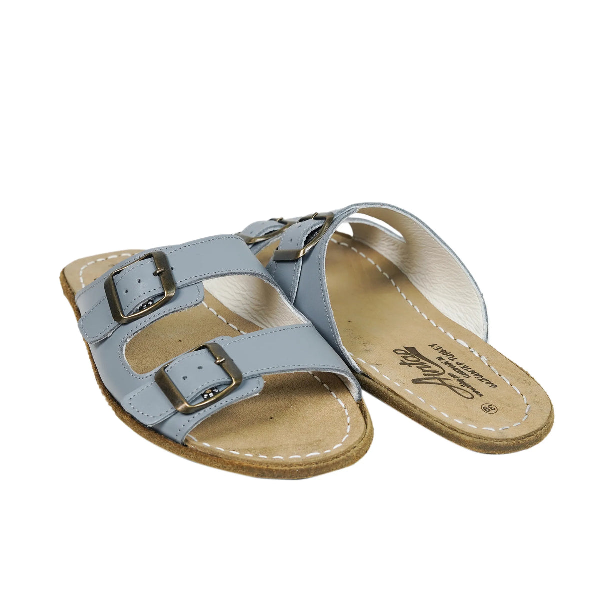 Smooth Barefoot Double Strap Sandals Shoes – Classic Sole — Leather Sole – Gray
